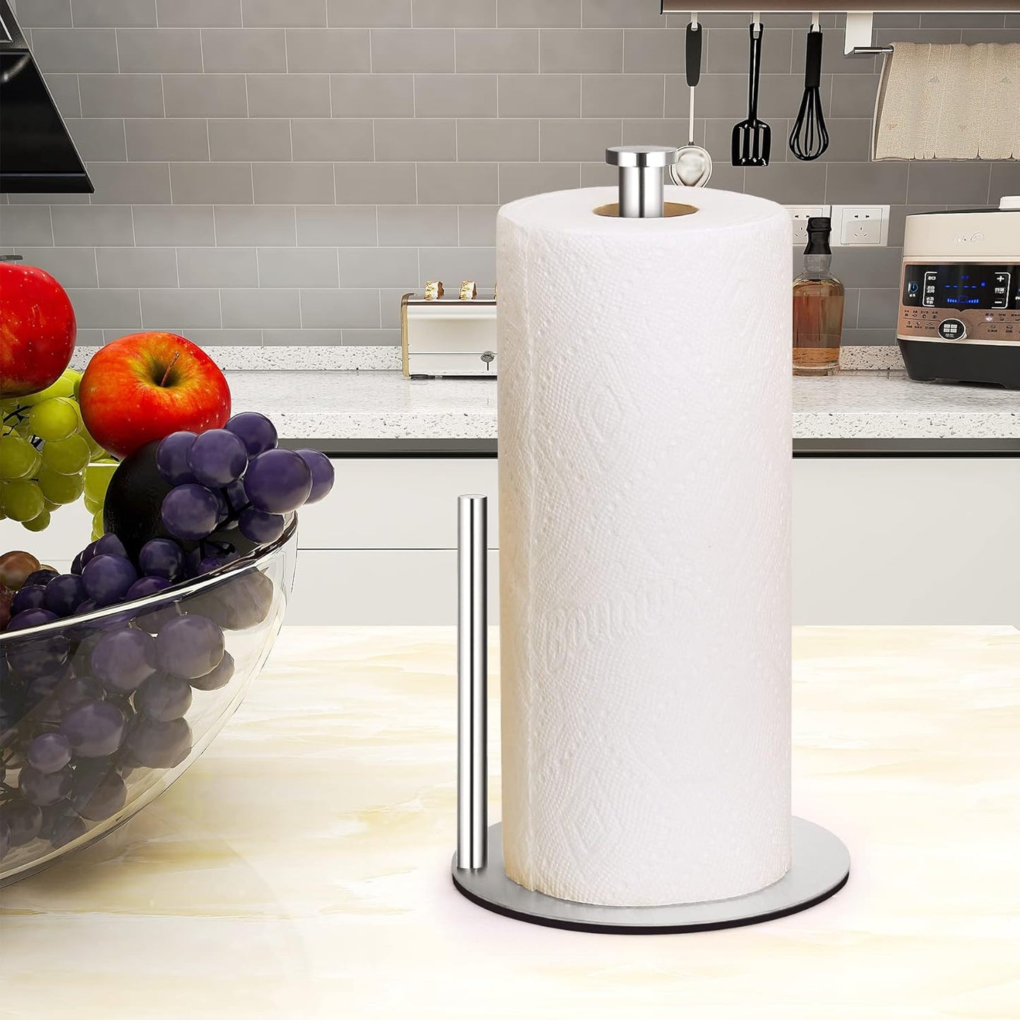 Paper Towel Holder Countertop, OBODING, Stainless Steel Kitchen Paper Towel Holder Stand for Kitchen Organization, Stainless Steel Paper Towel Holders for Standard and Large Rolls (Silver)