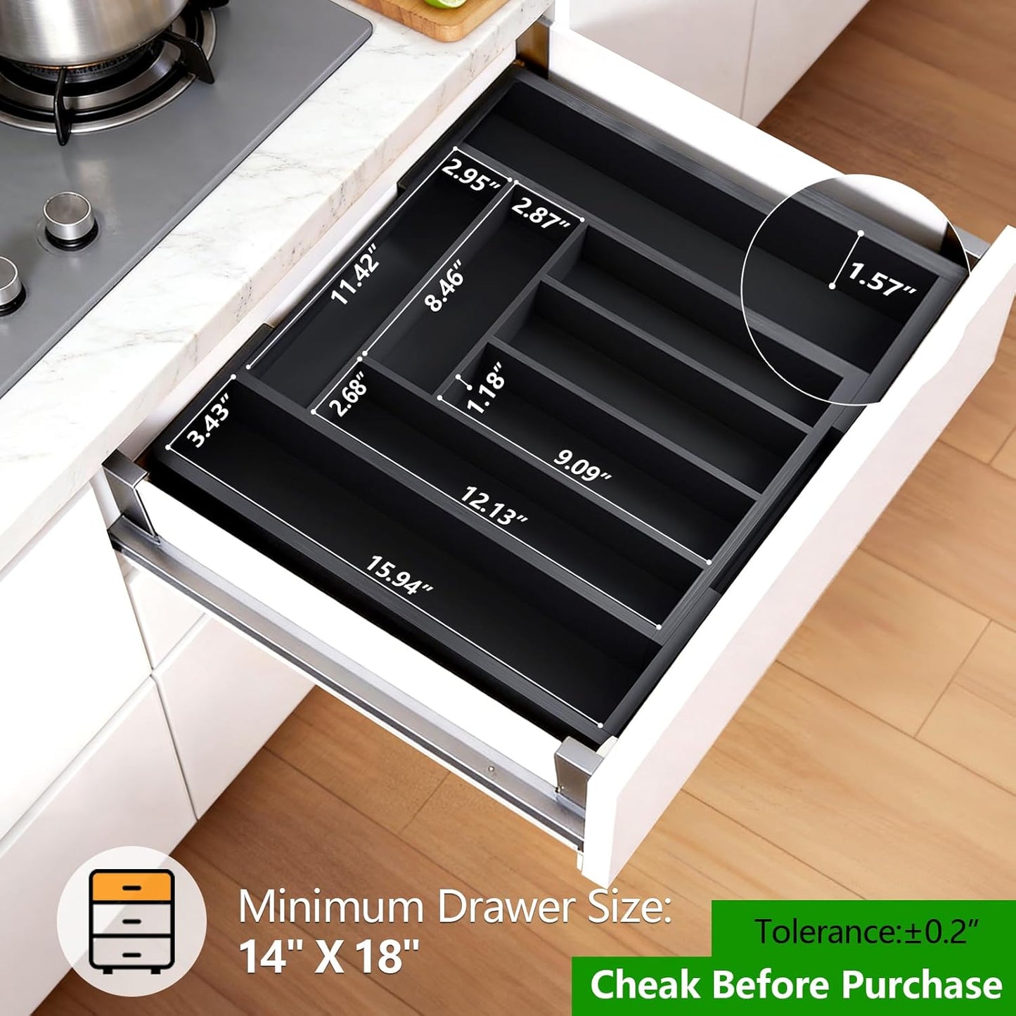 Bamboo Expandable Drawer Organizer for Utensils Holder, Adjustable Cutlery Tray