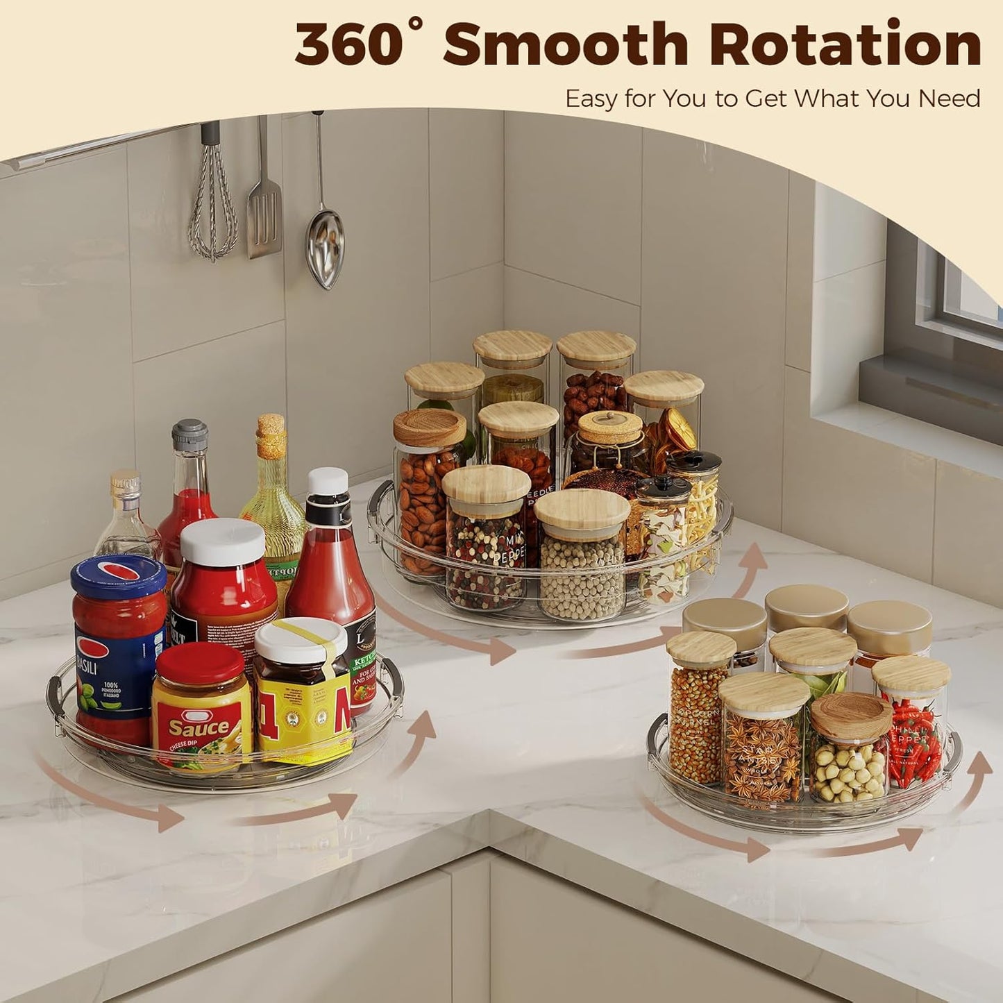 3 Pack Clear Lazy Susan Turntable Organizer for Cabinet, Table Top, Refrigerator