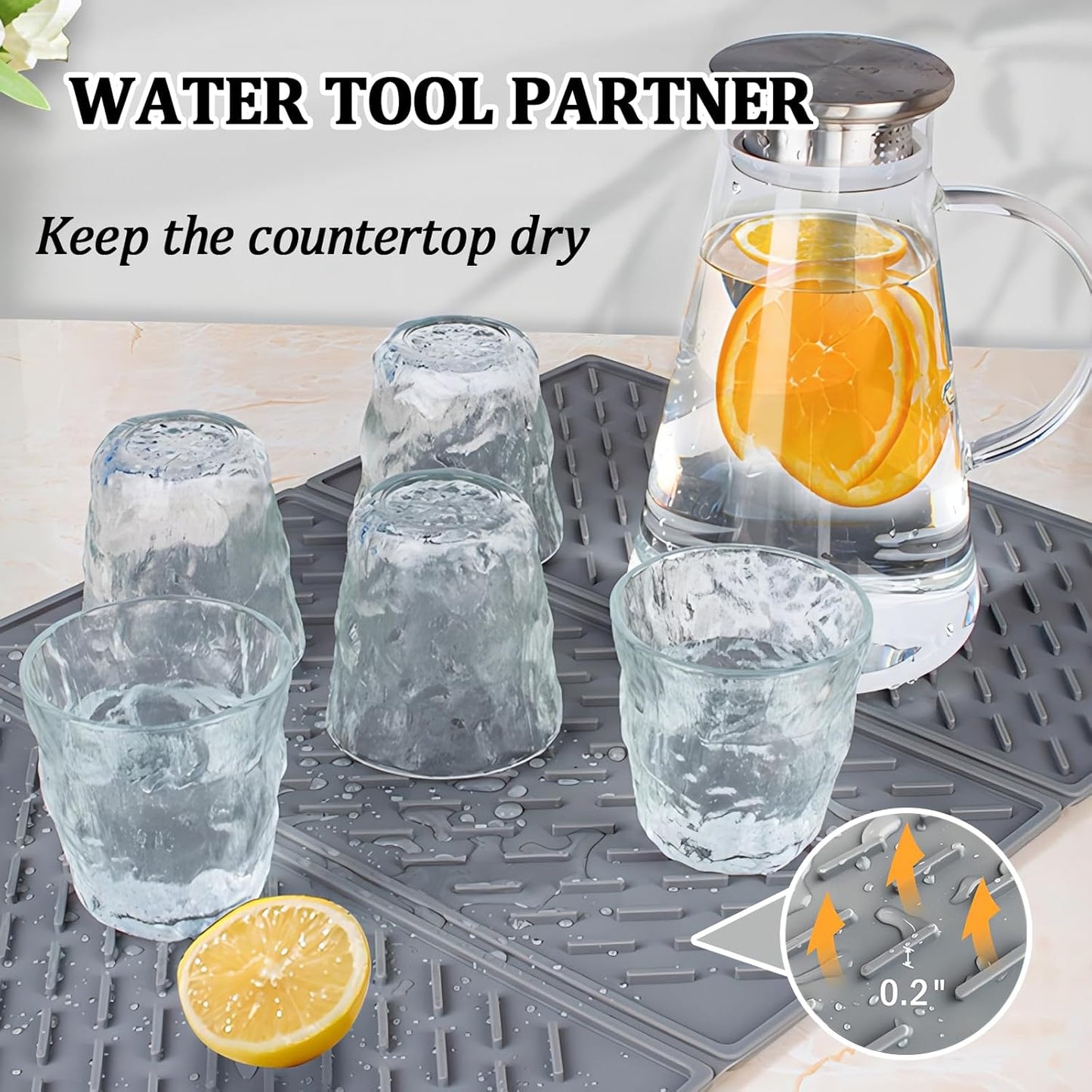 Silicone Dish Drying Mat for Kitchen Counter, Collapsible Trifold Large Dish Drainer Mat
