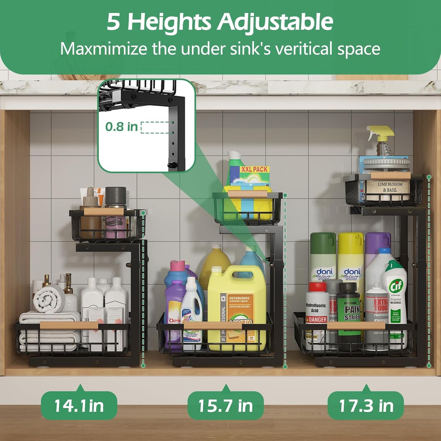 Under Sink Organizer 2 Packs, Pull Out Kitchen Sink Organizer