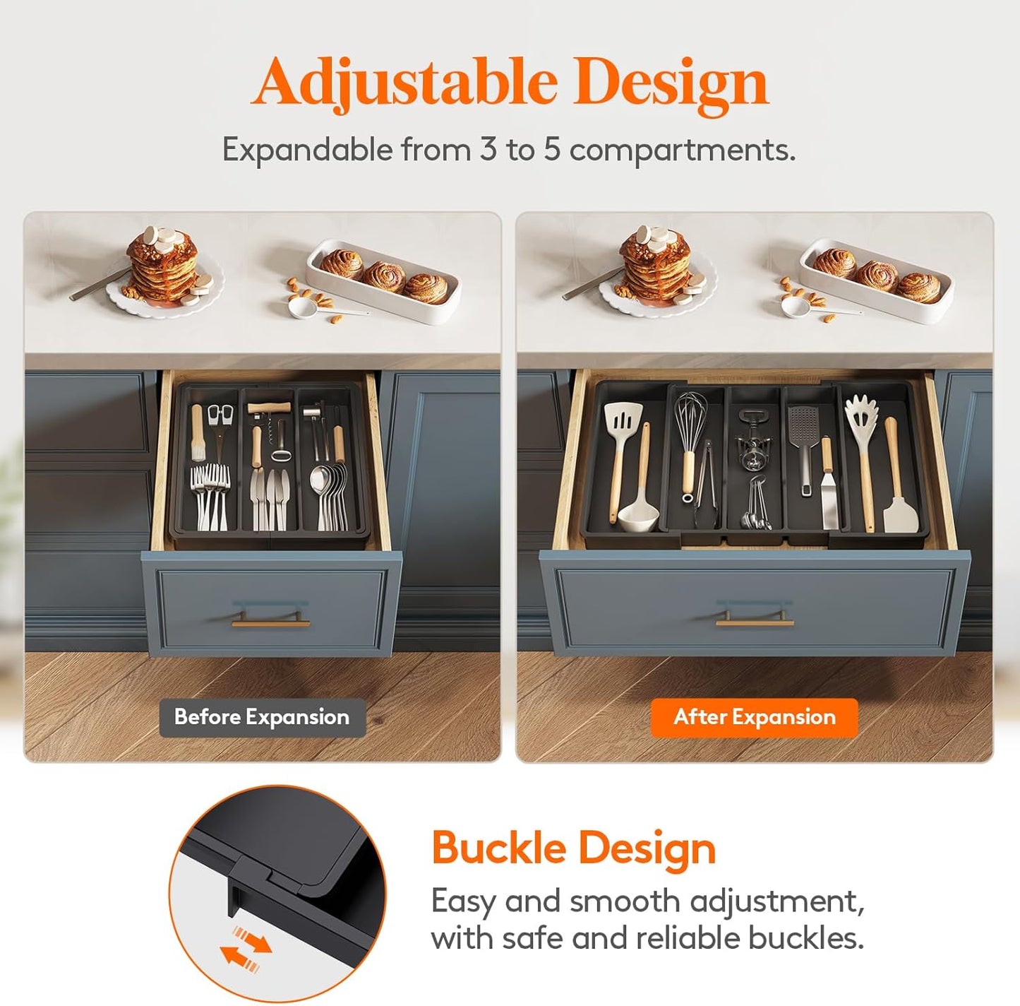 Utensil Organizer for Kitchen Drawers, Expandable Cooking Utensil Tray