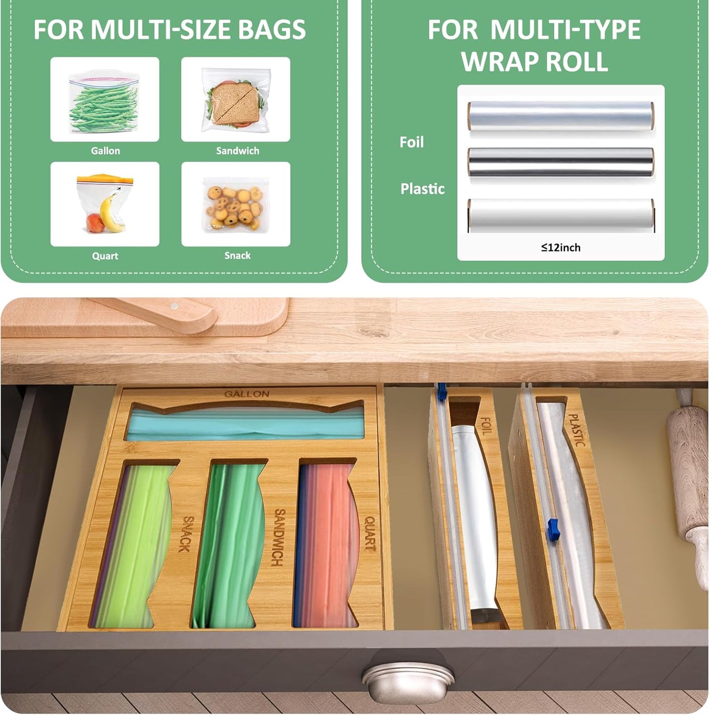 6-in-1 Magnetic Bamboo Drawer Organizer for Kitchen or Fridge
