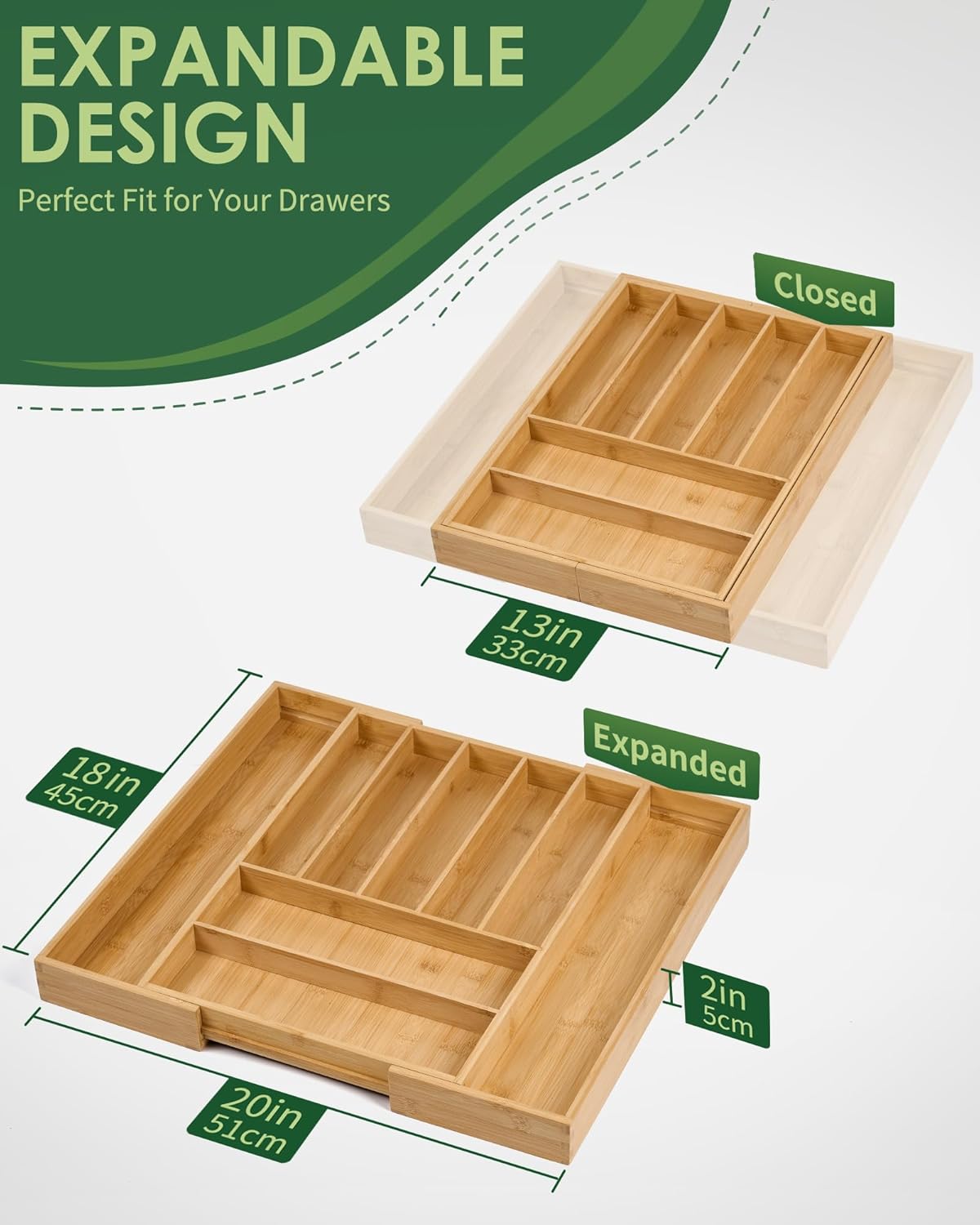 Premium Bamboo Expandable Drawer Organizer