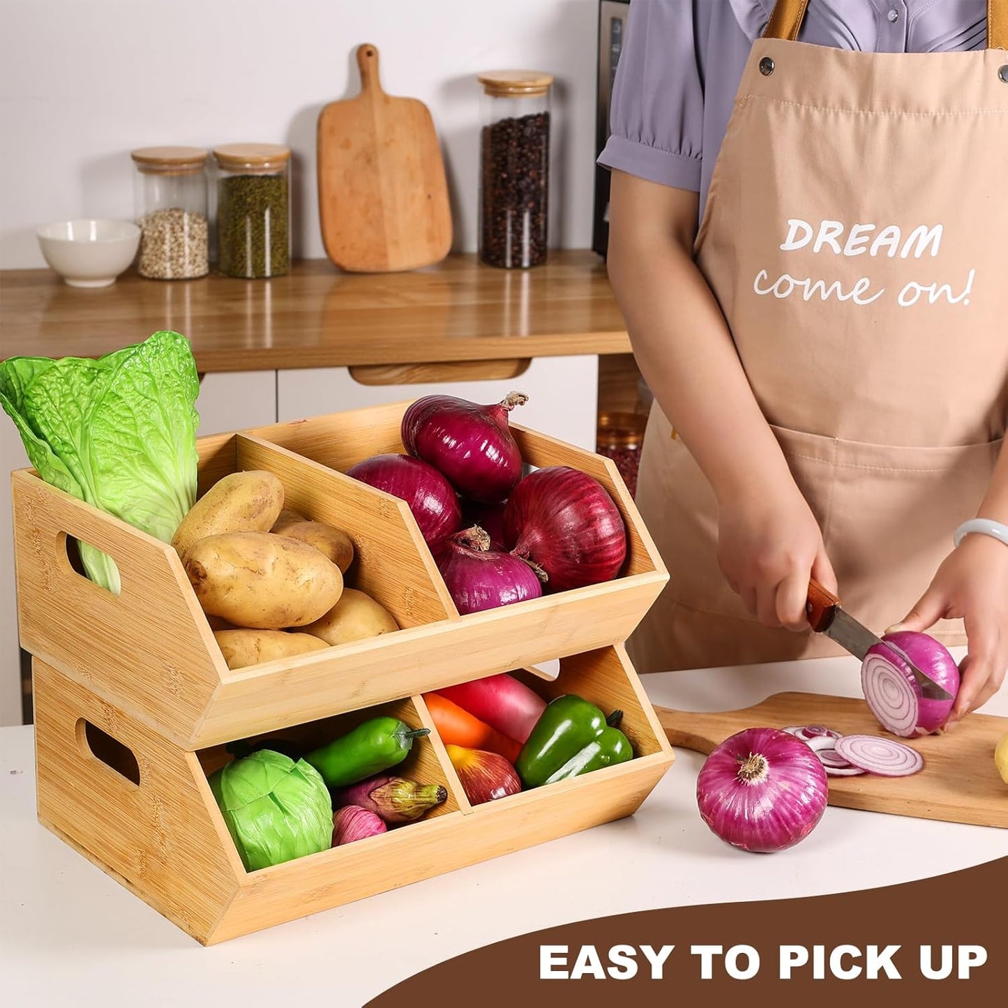2 Set Bamboo Storage Bins, Pantry Organizers and Storage