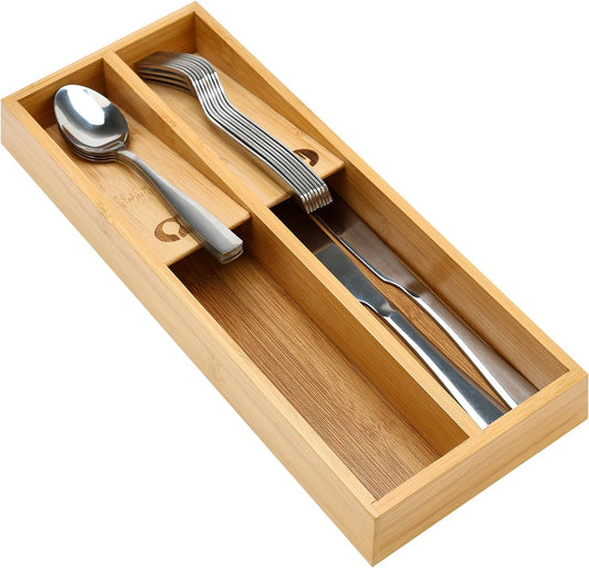 Small Bamboo Skinny Silverware Drawer Organizer Narrow Utens