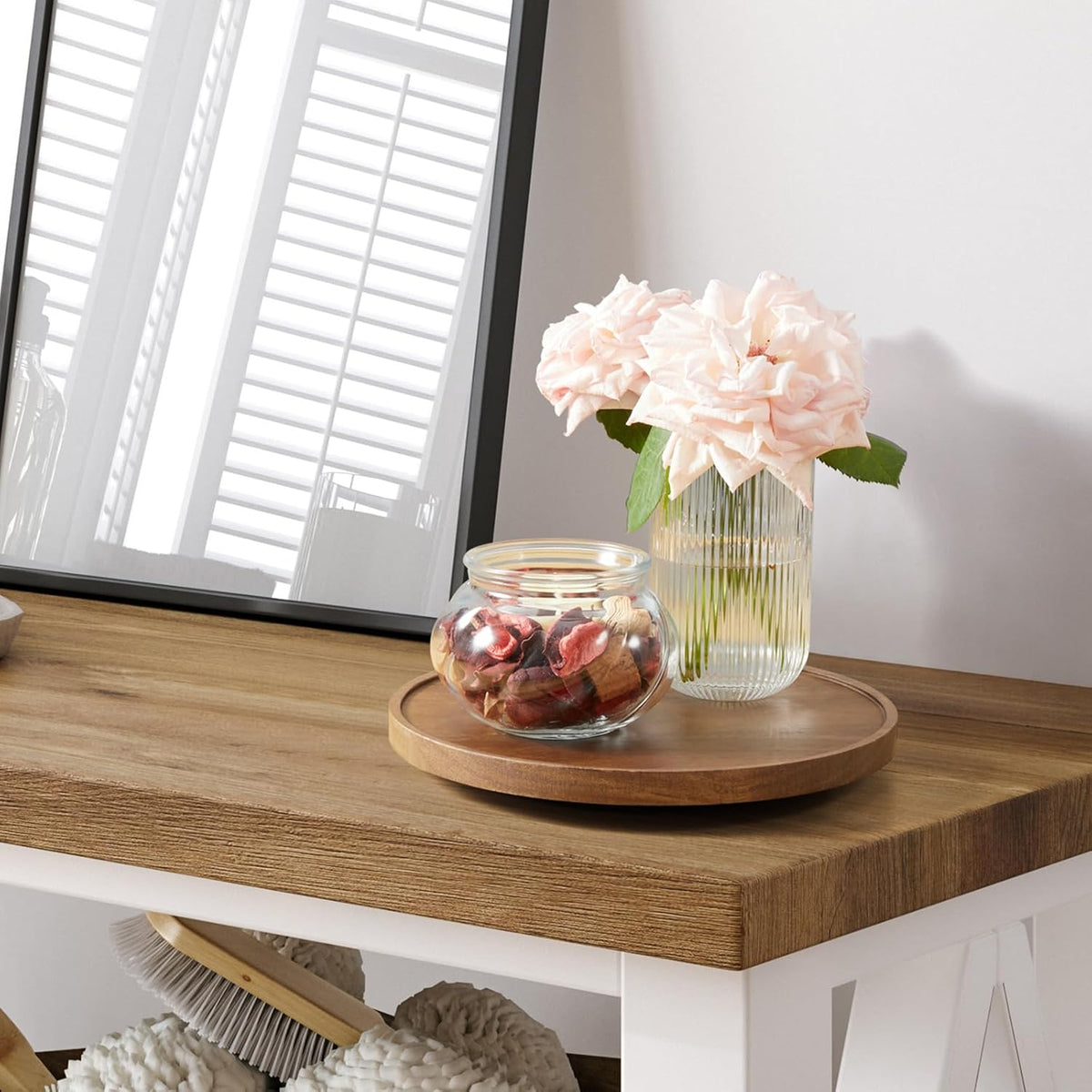 10” Acacia Wood Lazy Susan Turntable Organizer for Cabinet