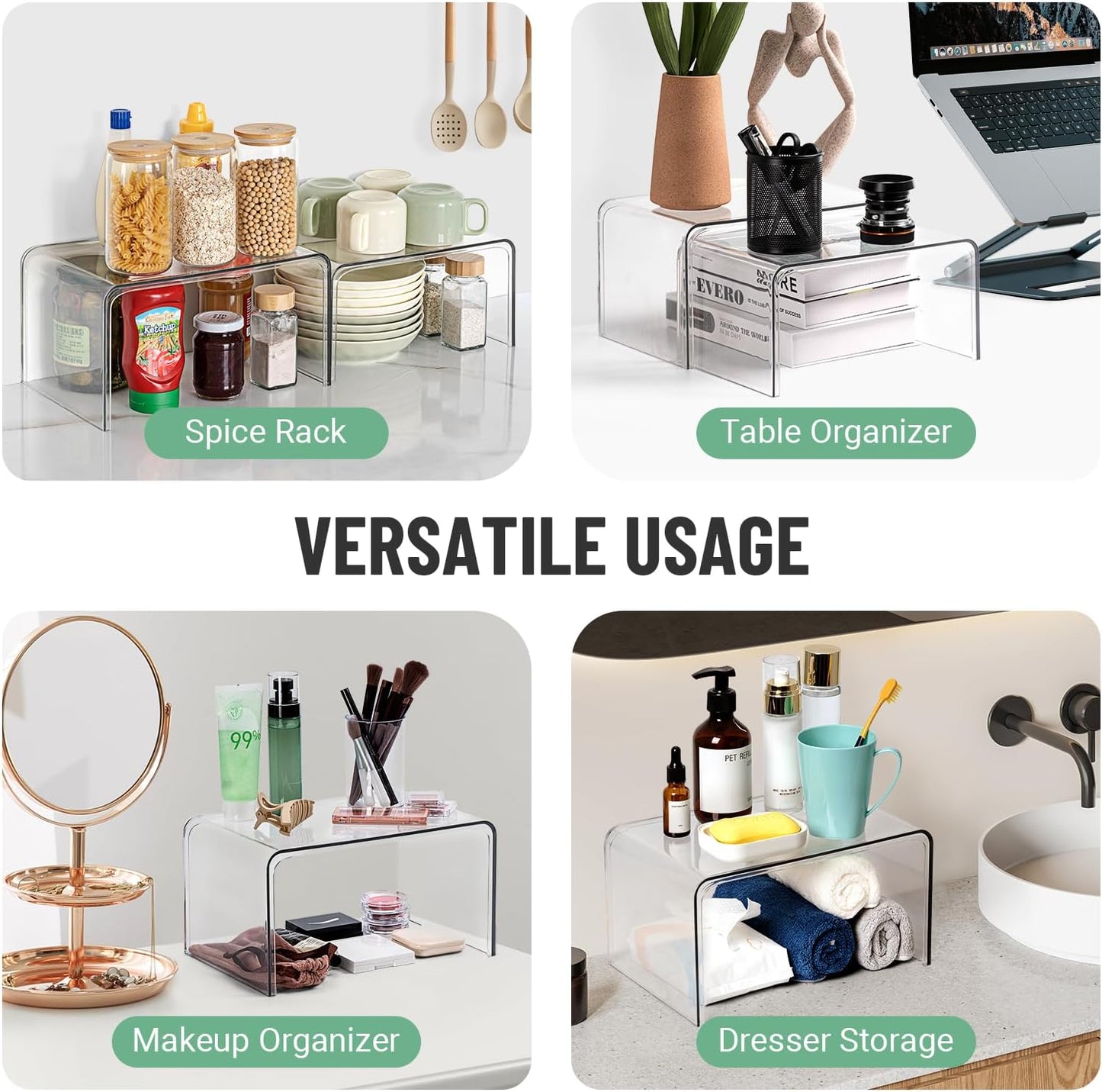 Clear Cabinet Organizer, Shelf Organizer Set of 2 for Kitchen Pantry Organizers and Storage