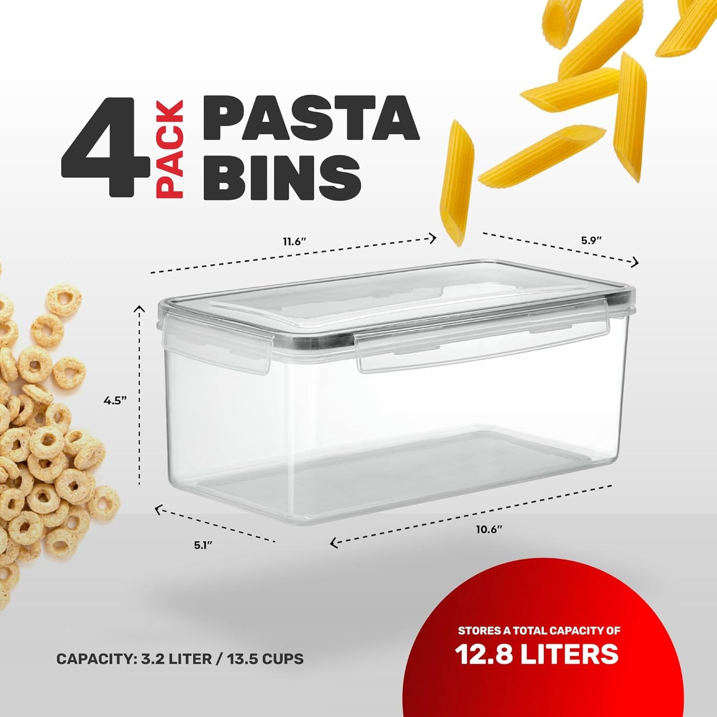 Large Airtight Food Storage Containers with Lids Set of 4 3.2L
