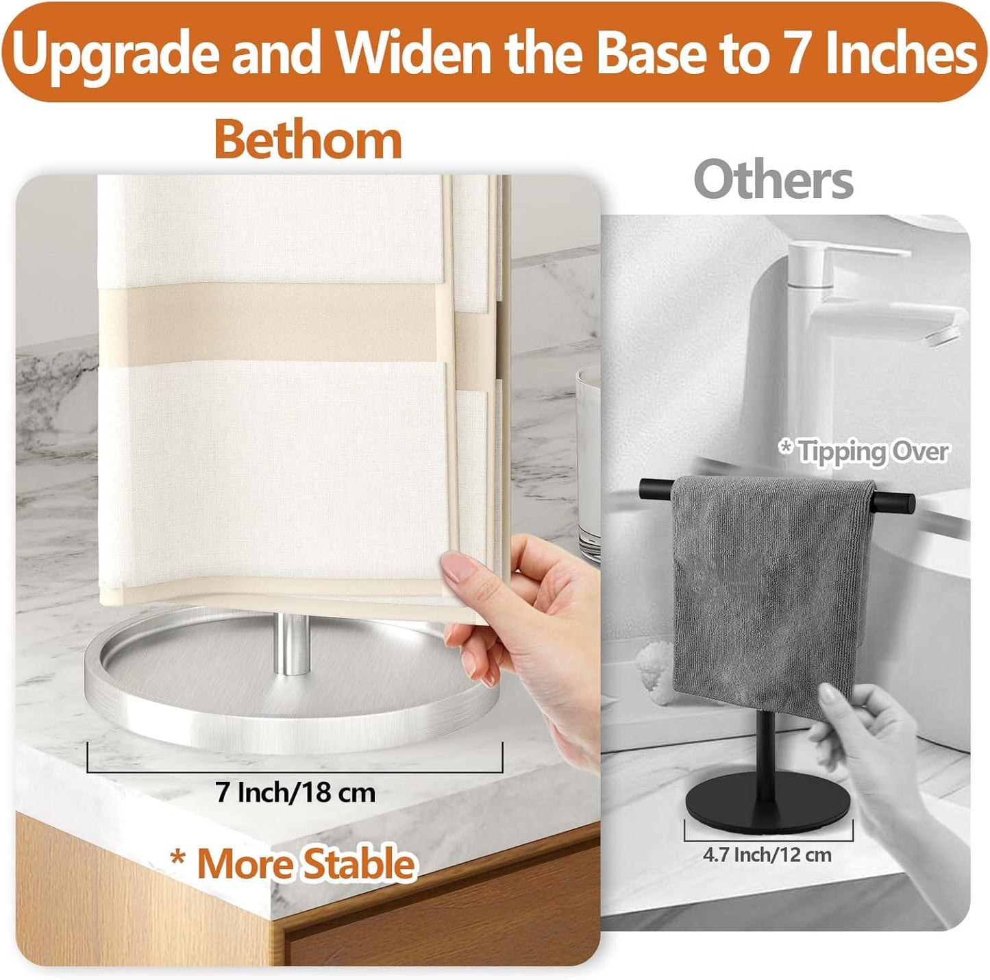 Hand Towel Holder, Stainless Steel Countertop Towel Stand for Bathroom