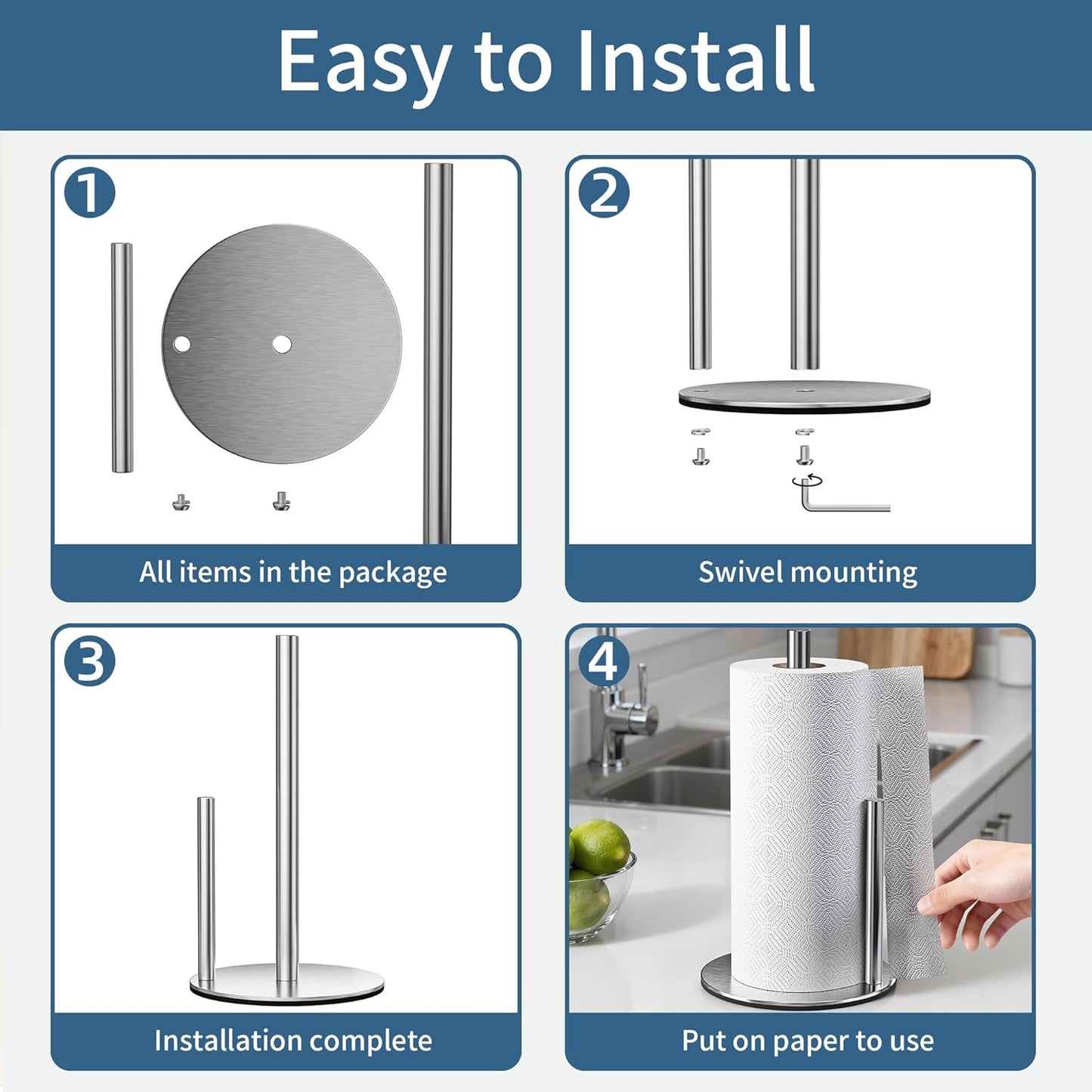 Stainless Steel Paper Towel Holder Stand for Kitchen Countertop and Bathroom
