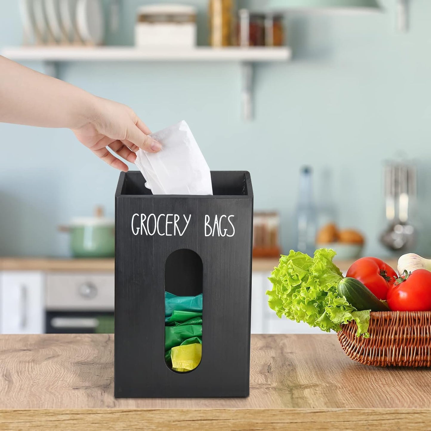 Farmhouse Wooden Grocery Bag Holder and Dispenser