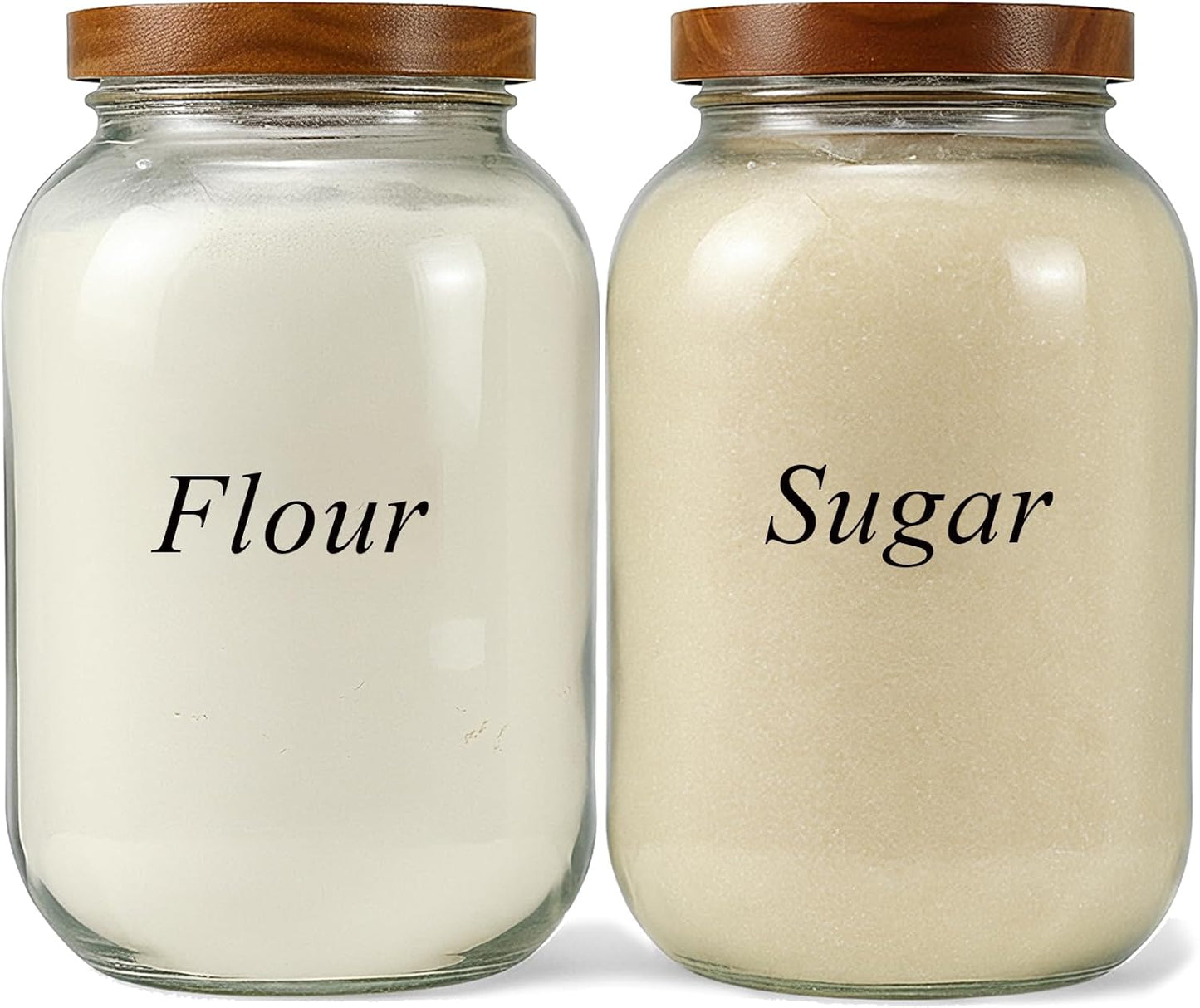 2 Pack Glass Flour Sugar Storage Containers with Acacia Wooden Lid