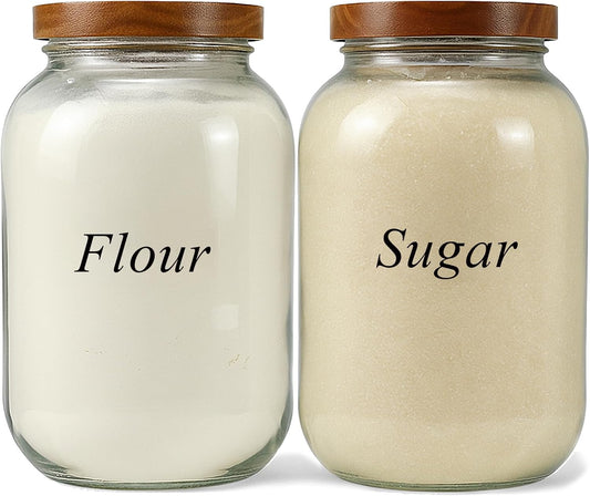 2 Pack Glass Flour Sugar Storage Containers with Acacia Wooden Lid