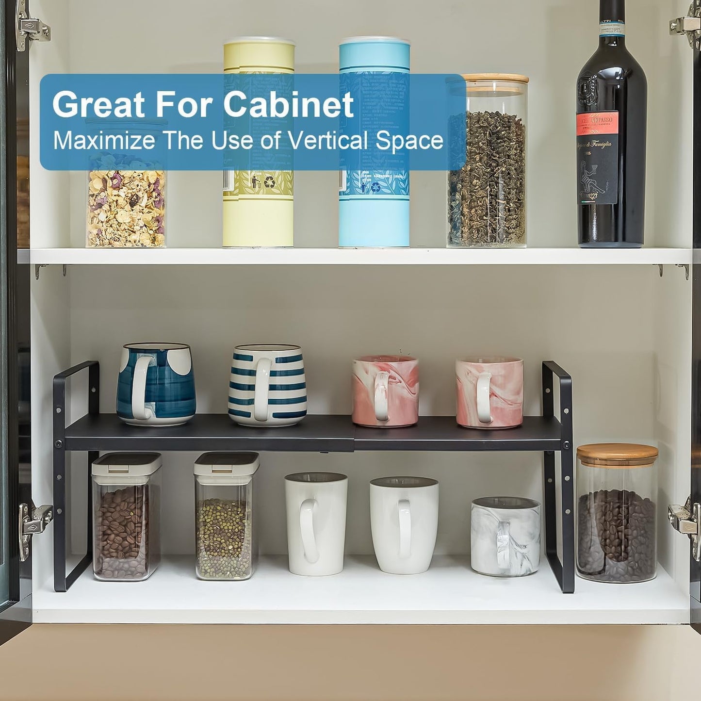 Set of 2 Expandable Cabinet Shelf Organizer, Stackable Kitchen Countertop Shelves Spice Racks