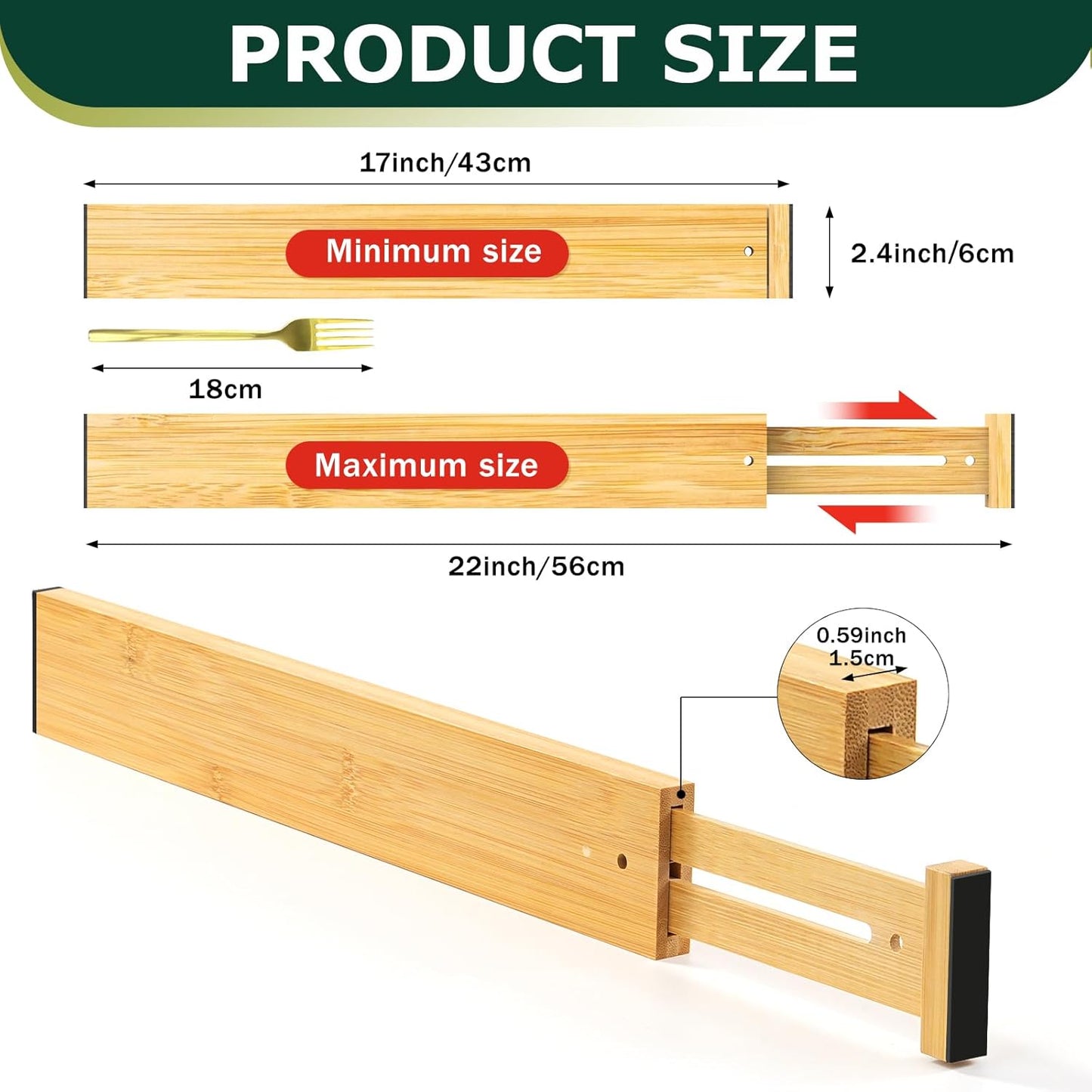 Kitchen Drawer Dividers 6 Pack, 17-22" Adjustable Bamboo Drawer Organizers Large, Spring Loaded