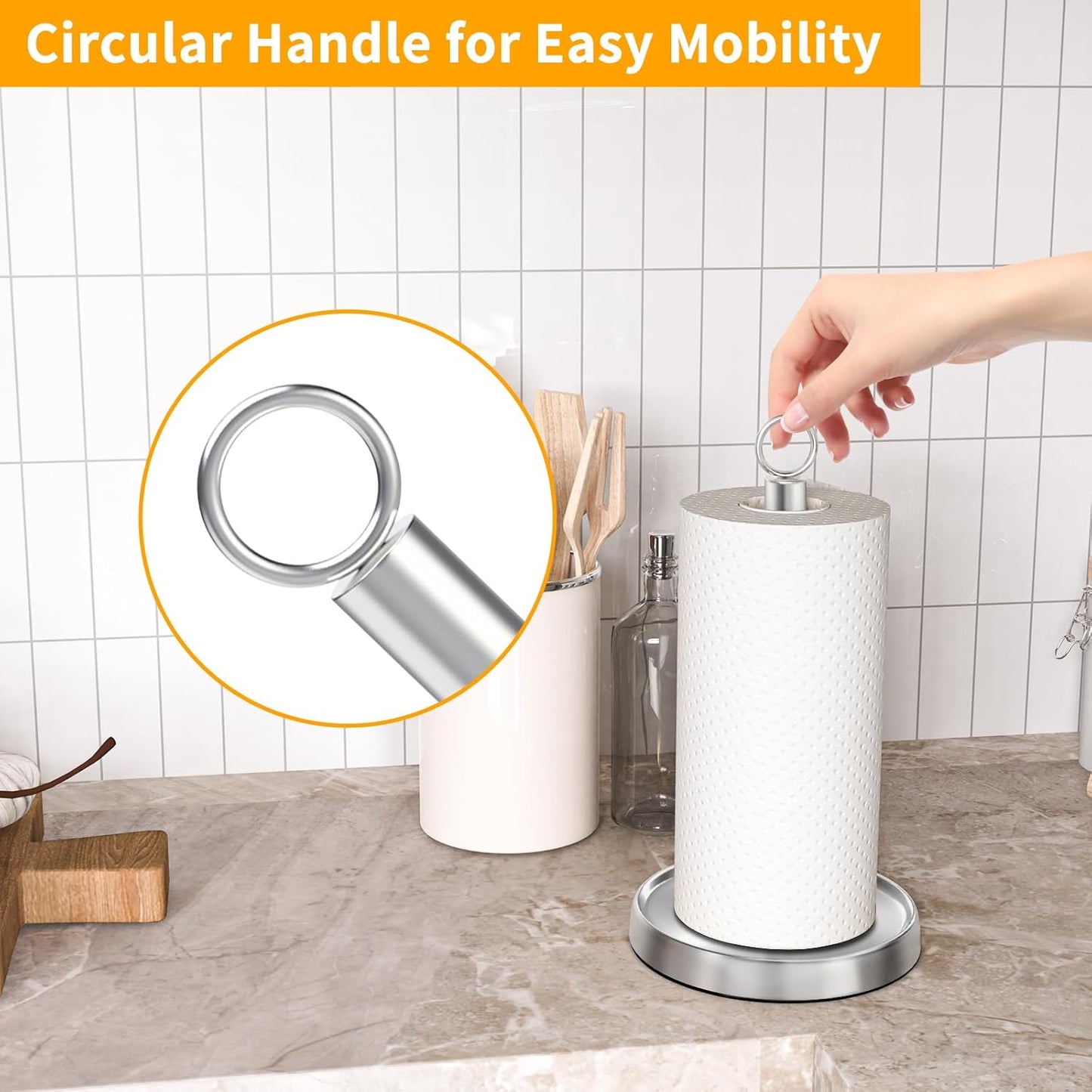 Paper Towel Holder Countertop, Stainless Steel, Weighted Base
