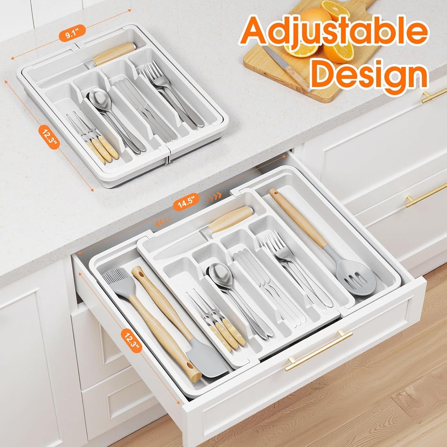 Silverware Organizer，Adjustable & Expandable Utensil Drawer Organizer, BPA Free Utensil Holder