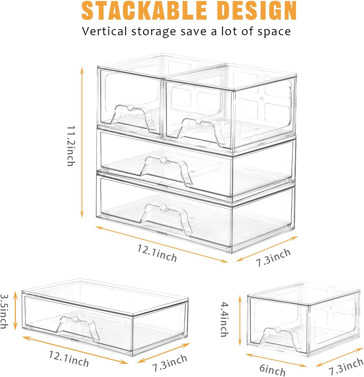 4 Pack Stackable Storage Drawers