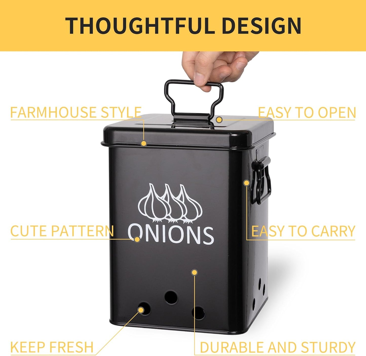 Potato and Onion Storage Bin, Set of 2 Vegetable Storage Tins with Metal Lids & Side Handles