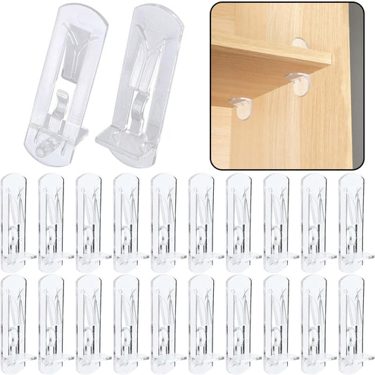 20pcs Plastic Locking Shelf Support Pegs,6mm Shelf Pins ,Self-Locking Bracket Clips,Clear Shelf Pegs for for Kitchen Cabinet Furniture Book Shelves, 6mm Peg x 3/4" Thick Shelves