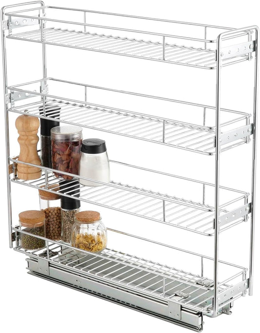 4-Tier Pull Out Kitchen Cabinet Spice Rack Holder Shelves (5" W x 21" D)