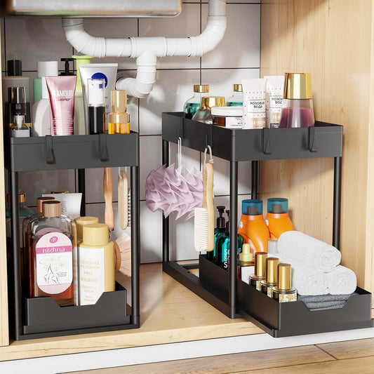 Under Sink Organizer 2 Pack, Sink Pull-Out Sliding Storage Cabinet