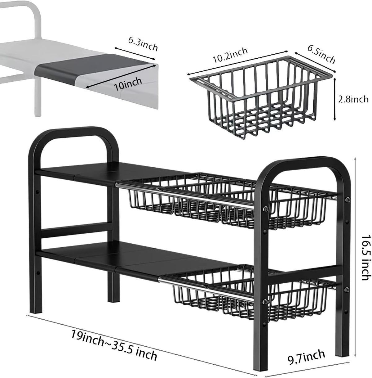 Under Sink Organizer，2 Tier Expandable Heavy Duty Metal Shel