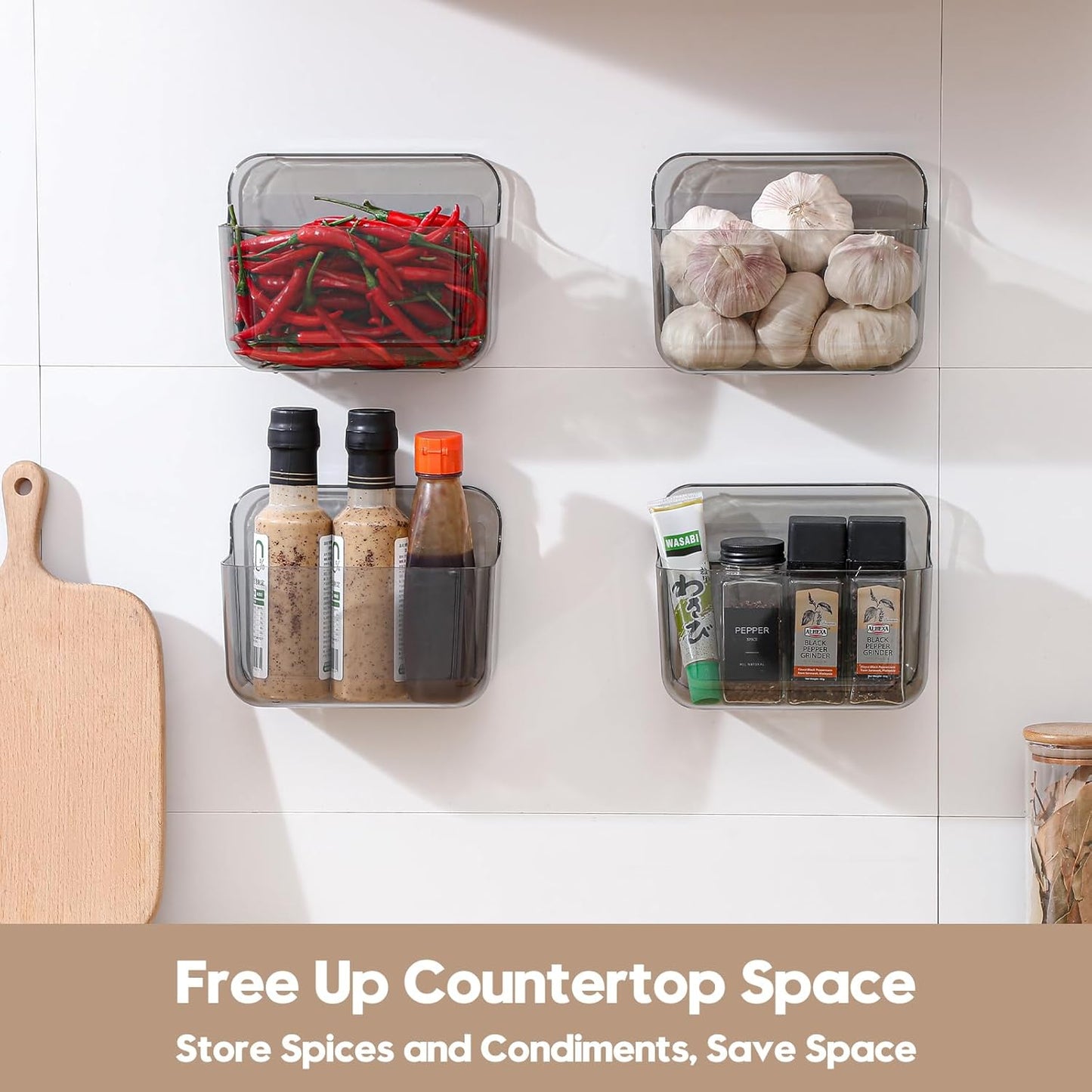 4 Pack Adhesive Kitchen Cabinet Door Organizer, Compact Pantry Organizers and Storage Box