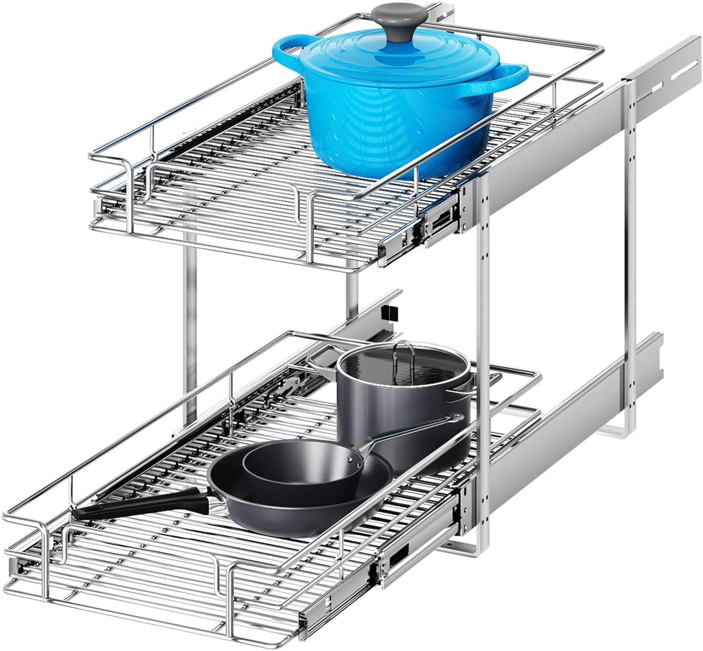 2 Tier Individual Pull Out Cabinet Organizer 10½" W x 18" D, Heavy Duty Cabinet Pull Out Shelves