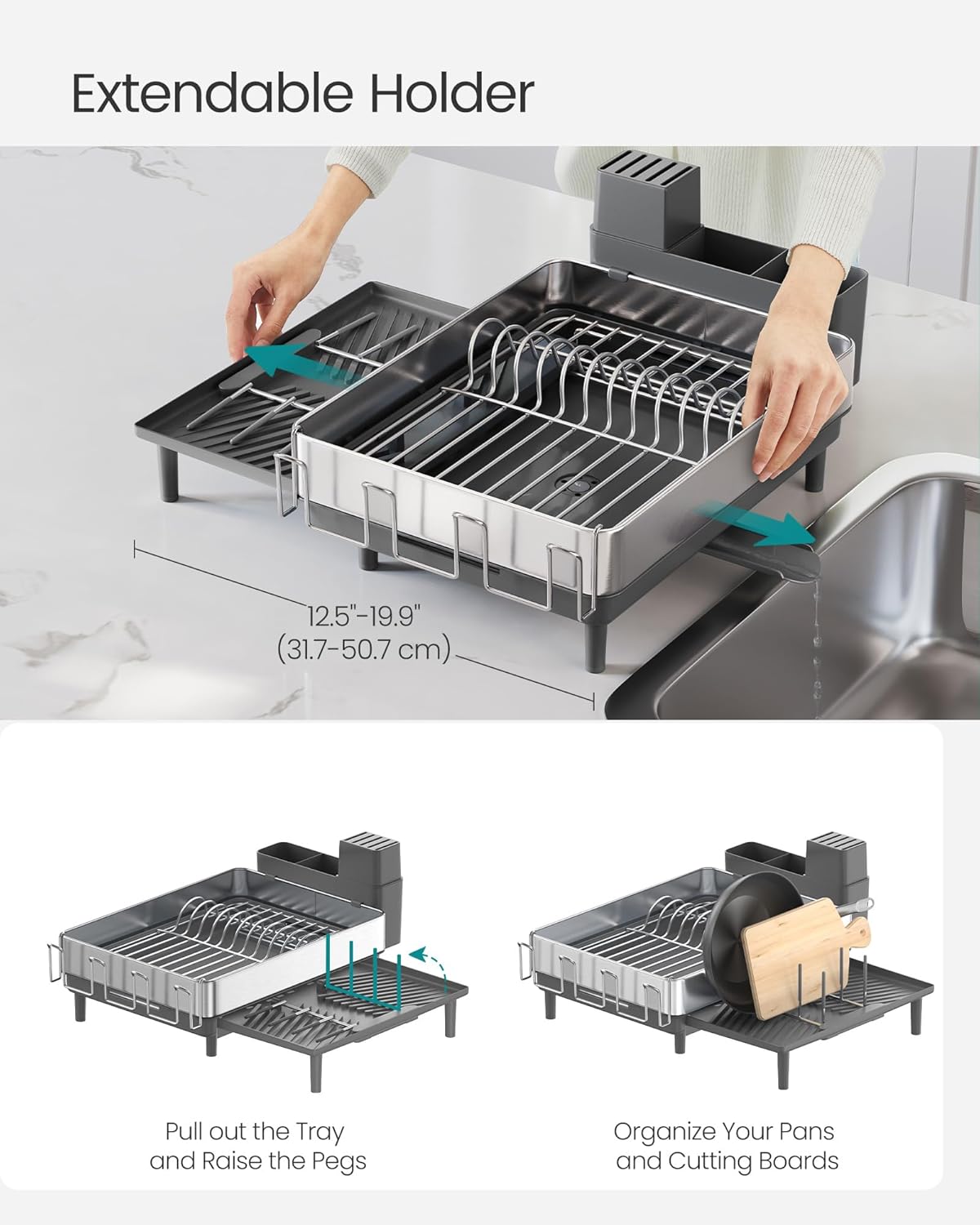 Large Dish Drying Rack, Expandable Dish Dryer for Kitchen Counter