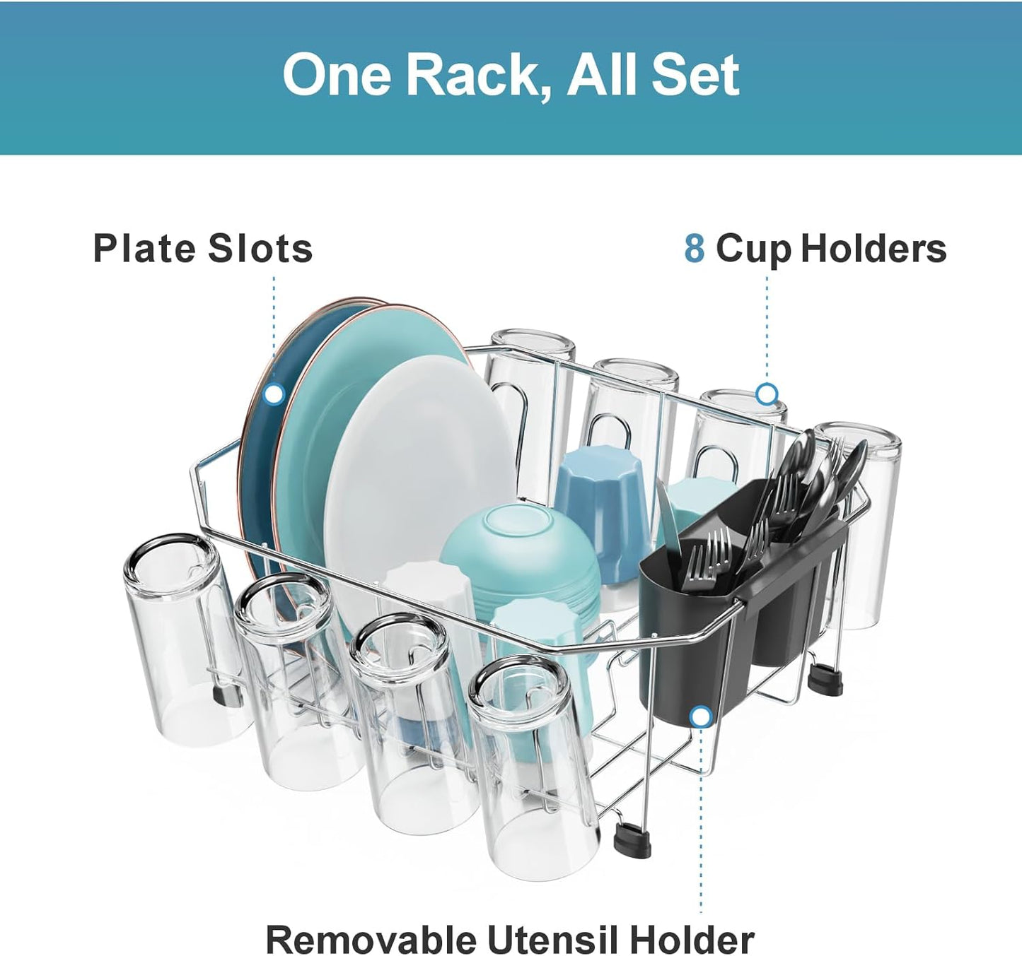 Small in Sink Dish Drying Rack - Stainless Steel Compact Dish Drainer for RV Kitchen Apartment Sink, Rust Resistant Inside Sink Rack, 1–2 Person Households, 11.6" W x 13.4" L, Silver