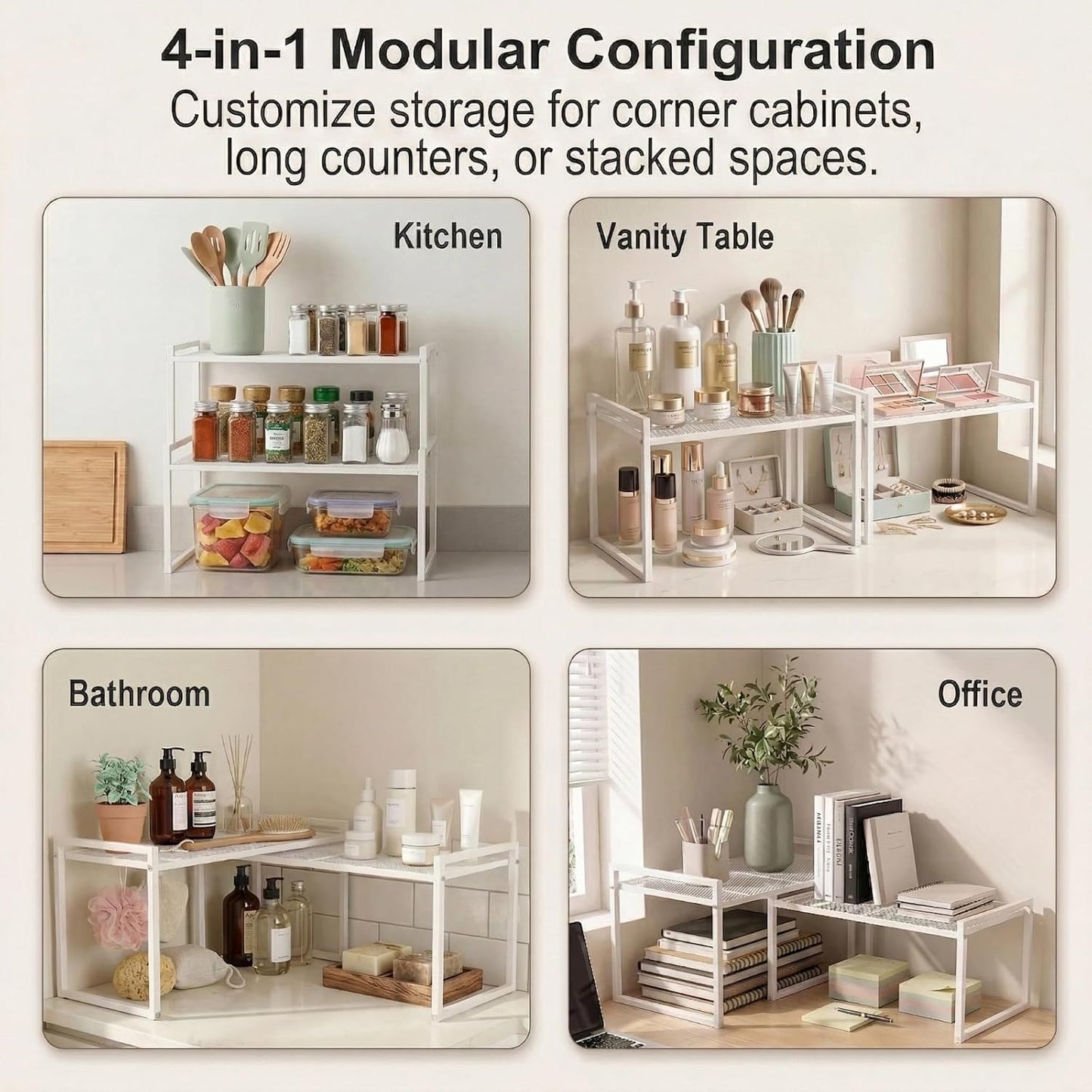 Set of 2 Cabinet Organizers 16.6''W 44 LBS Load Capacity Heavy Duty Kitchen Pantry Shelves Counter Countertop Storage Racks