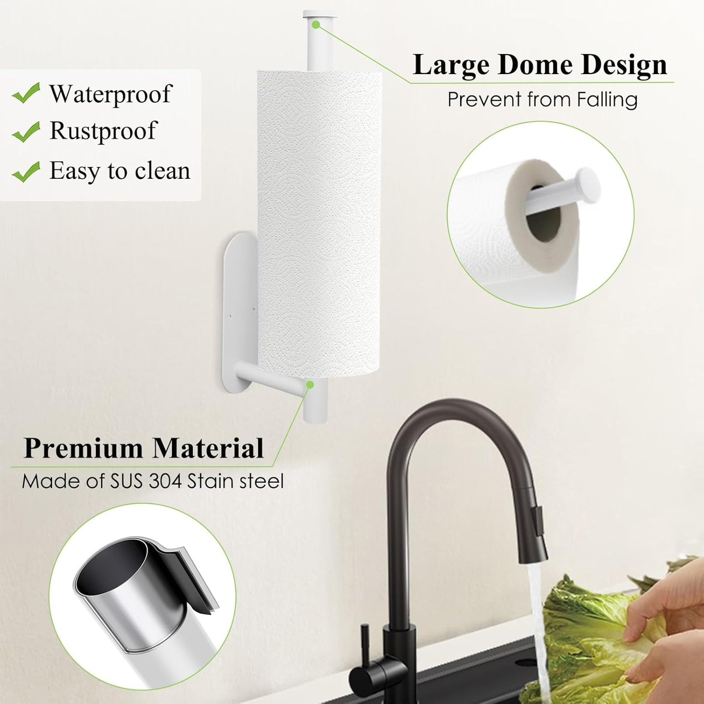 White Paper Towel Holder - Under Cabinet Paper Towel Holder for Kitchen