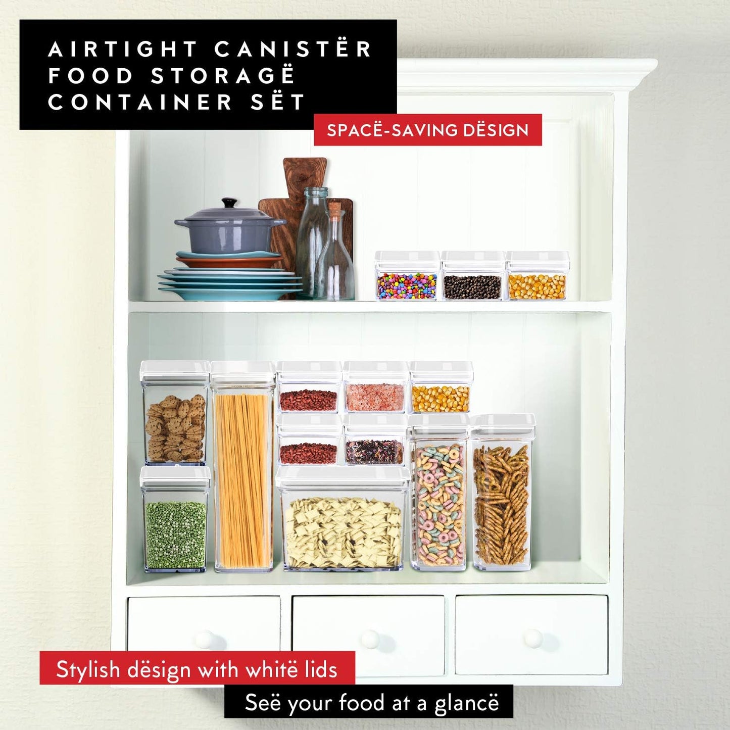 Airtight Food Storage Containers with White Lids – 0.4L 6 Pc Clear Plastic Kitchen canisters Pantry Organization for Spices, Candy, Nuts, BPA-Free, Keeps Food Fresh & Dry