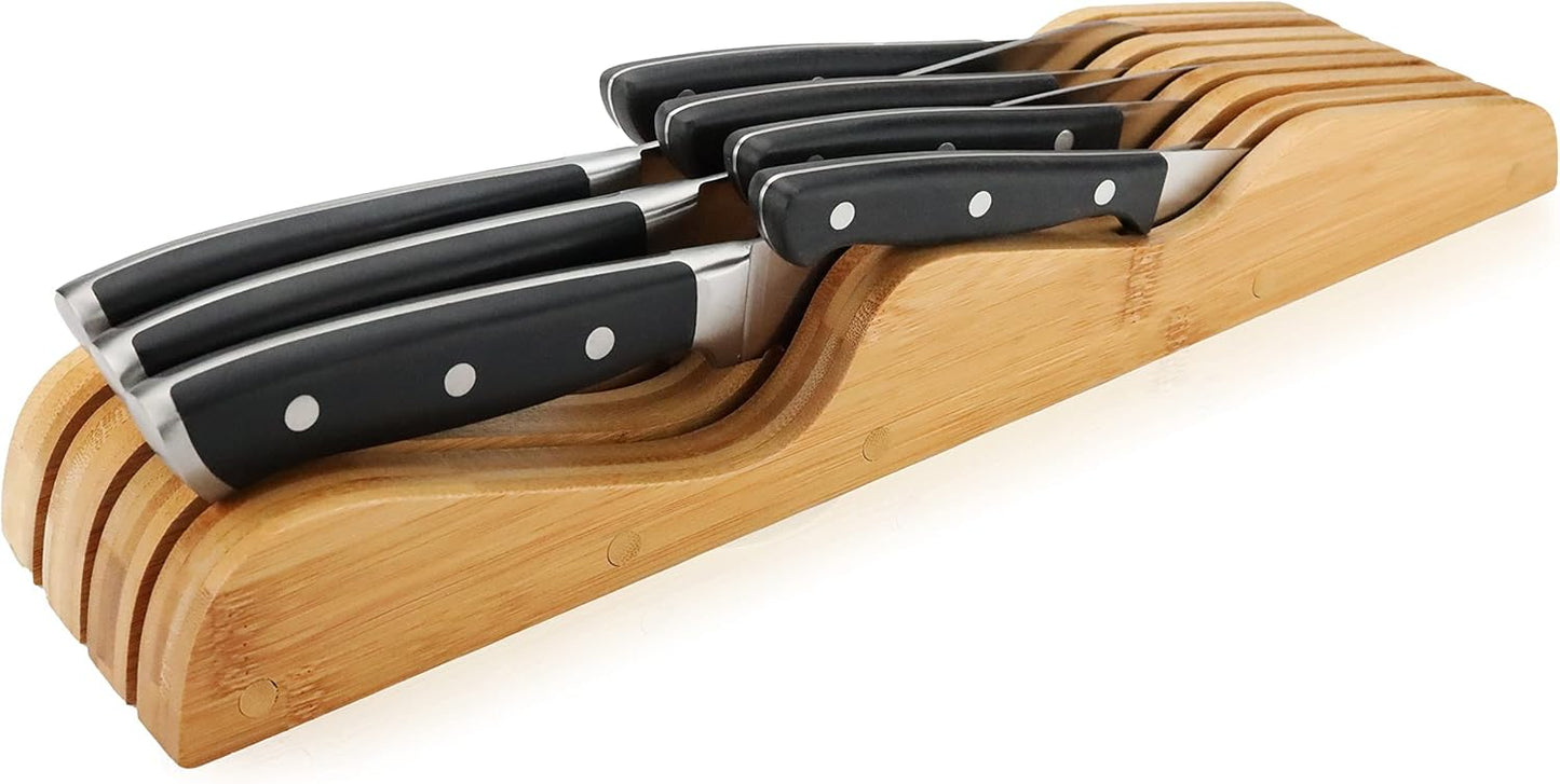 Bamboo Knife Block Holder, In-Drawer Knife Drawer Organizer,Knife Block without Knives