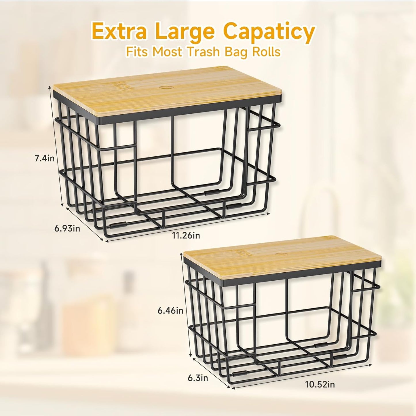 2 Pack Trash Bag Holder, Extra Large Garbage Bag Dispenser with Bamboo Top