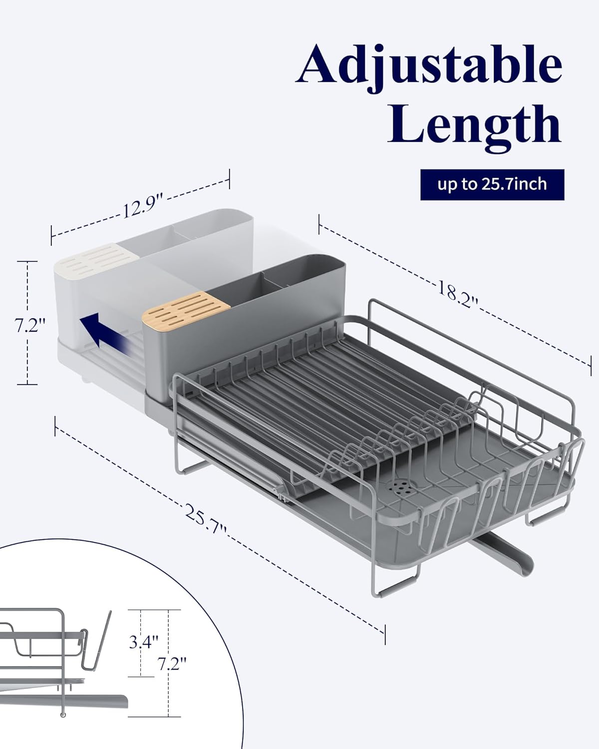 Extendable Dish Drying Rack, Large Drying Dish Rack with Cutlery & Cup Holders