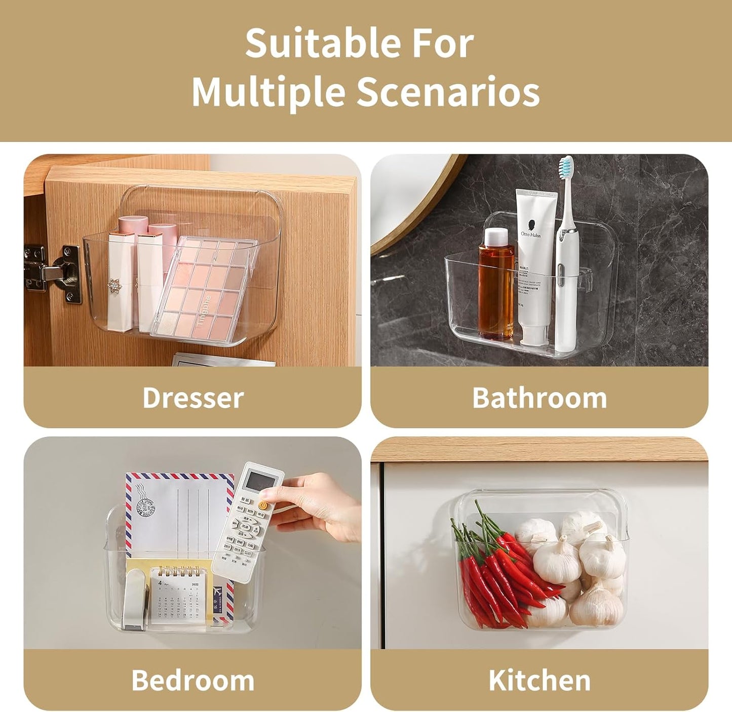 2 Pack Adhesive Cabinet Door Organizer, Compact Kitchen Under Sink Organizer