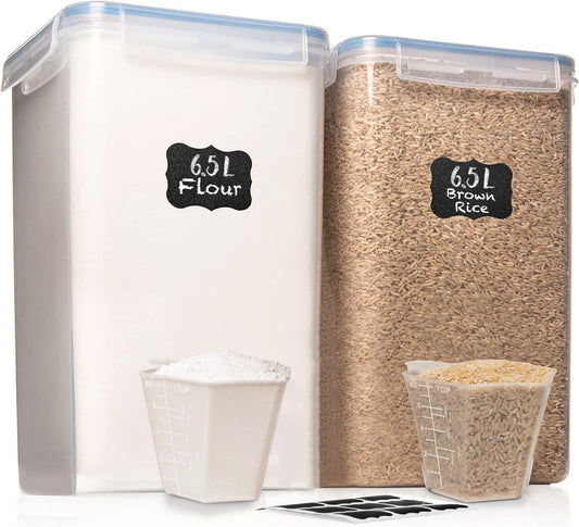 2 PC [6.5L / 220 Oz] Large Flour Sugar Storage Containers - Leak Proof, BPA Free