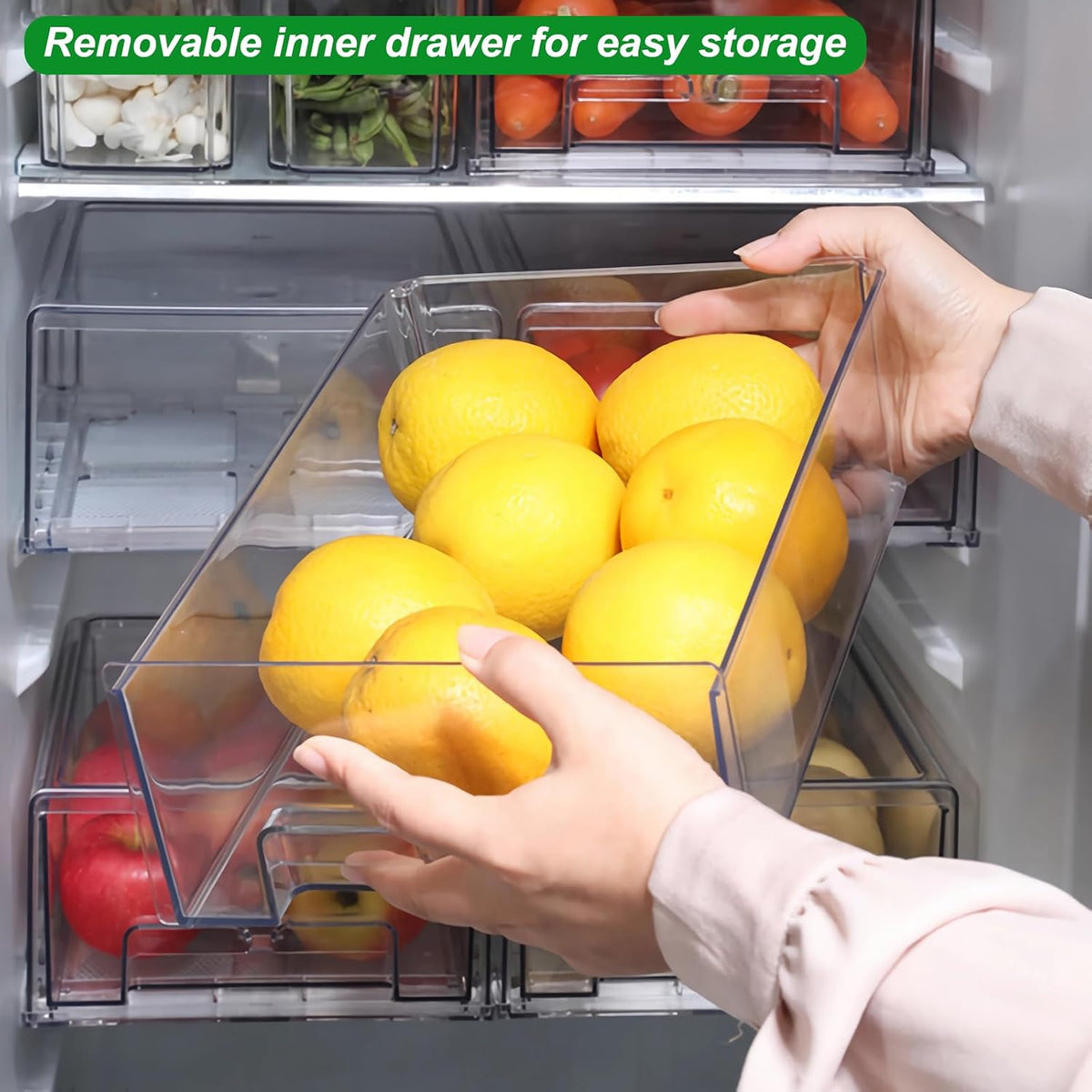 Taiuloo 2 Pack Stackable Refrigerator Organizer Bins with Pu