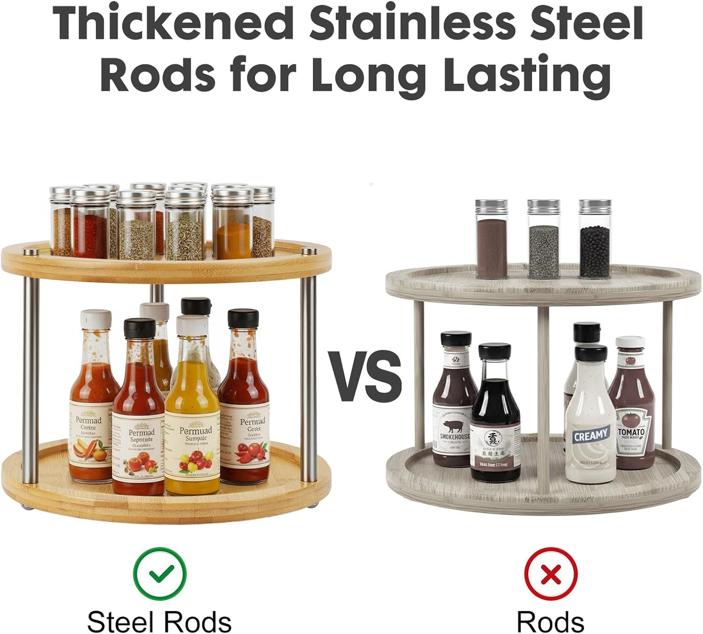 2 Tier Lazy Susan Organizer,Revolving Spice Rack,10 inch Wood Lazy Susan Turntable for Cabinet