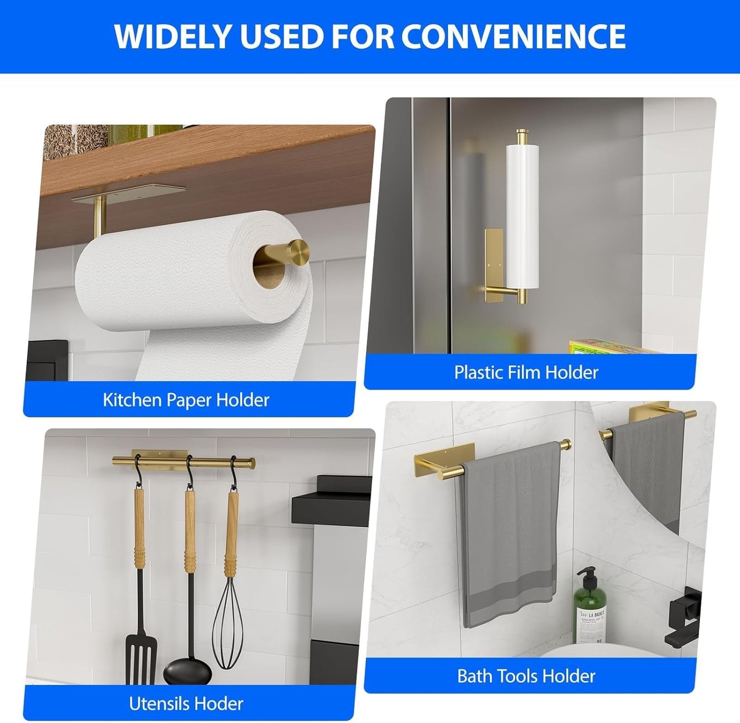 Paper Towel Holder Under Cabinet, Self-Adhesive,No Drilling, Stainless Steel