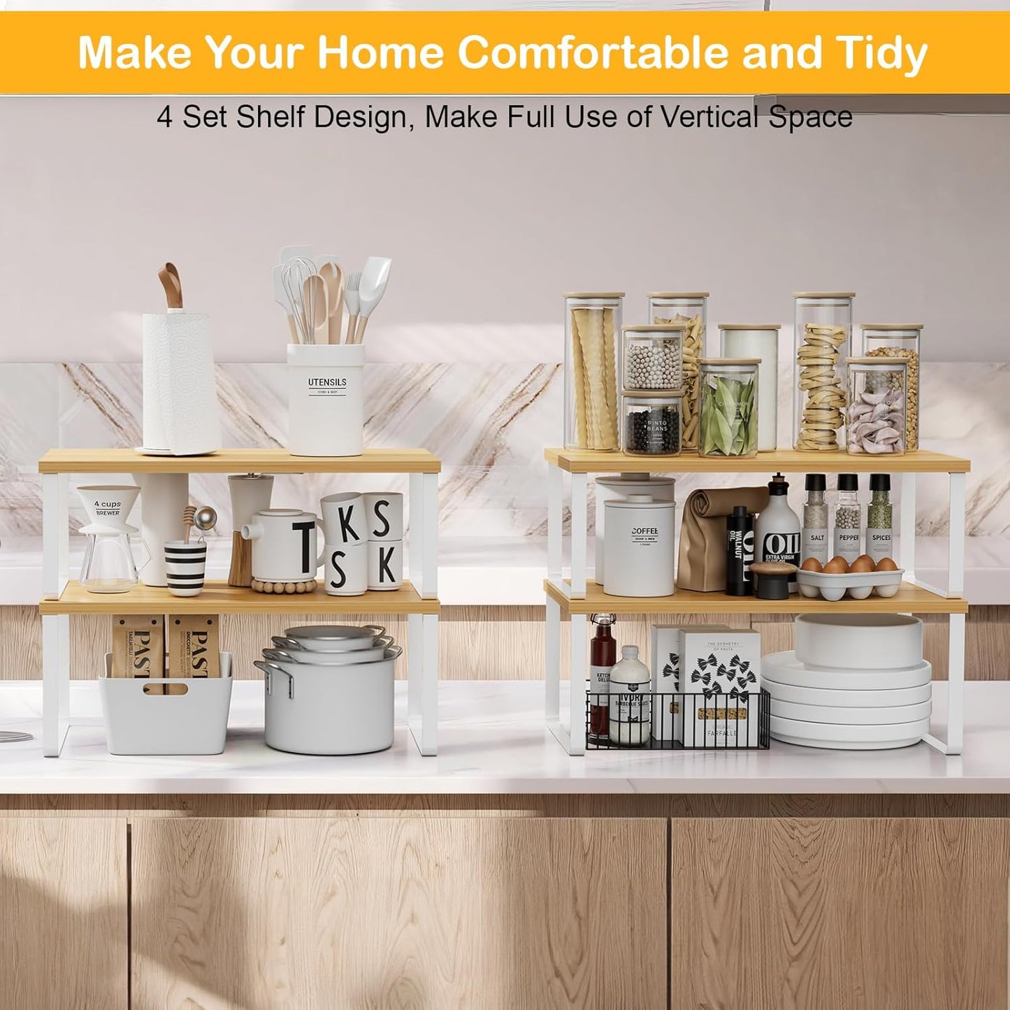 Cabinet Shelf Organizers, 15.7 inches Large Kitchen Counter Shelf