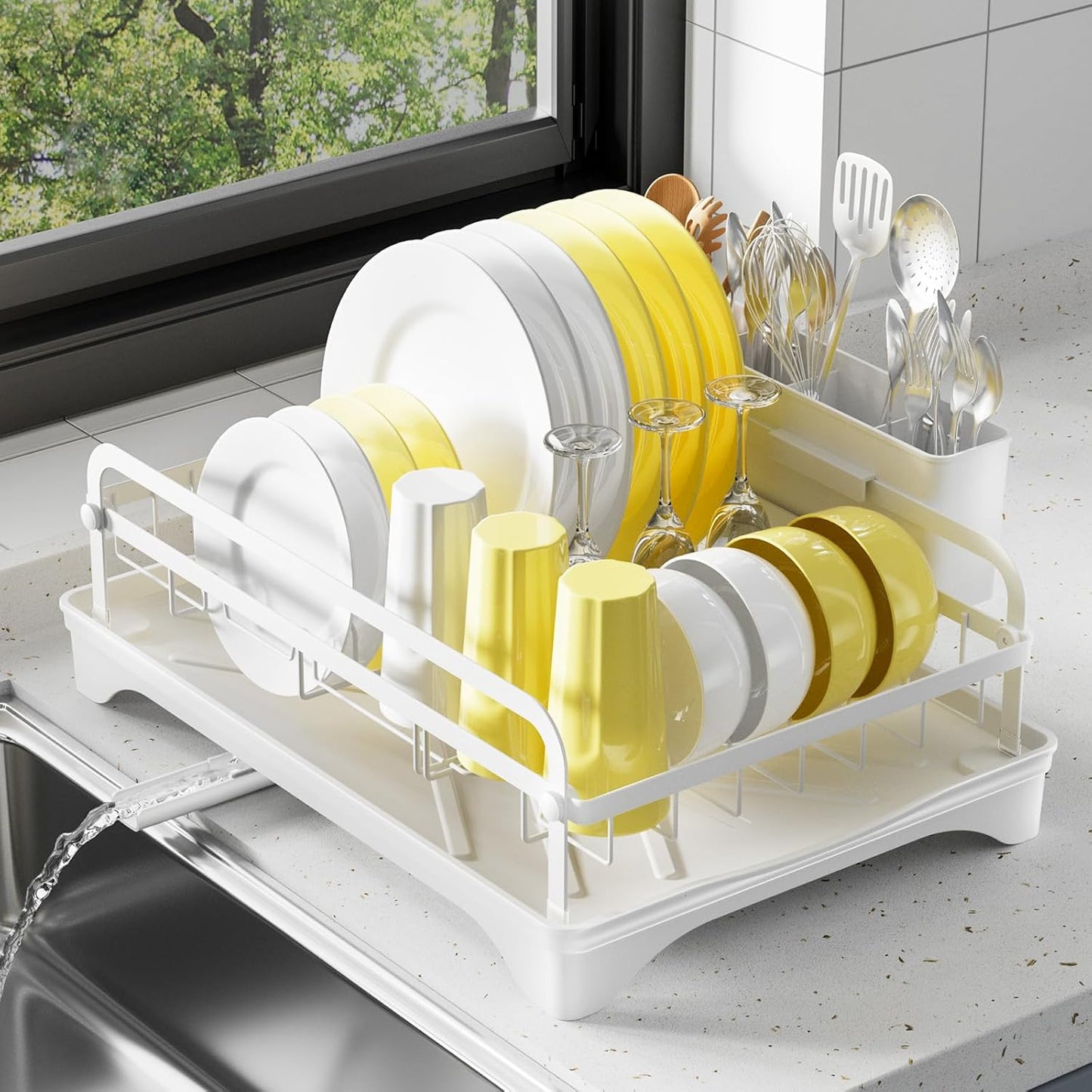Dish Drying Rack for Kitchen Counter - Kitchen Dish Rack with Drainboard