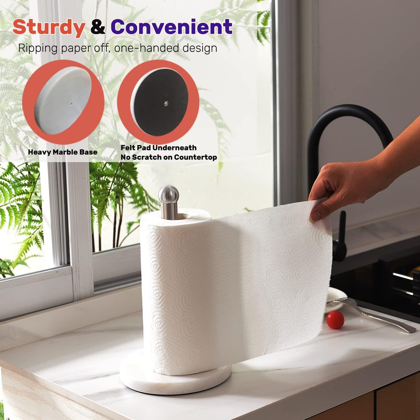 Heavy Weighted Paper Towel Holder, Easy One-Handed Design for Kitchen Stand