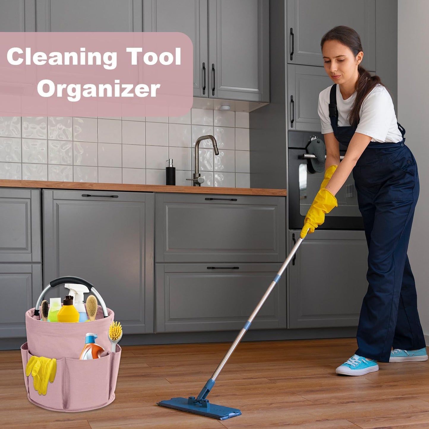 17L Cleaning Caddy with Handle, Cleaning Supplies Organizer, Foldable Storage Basket