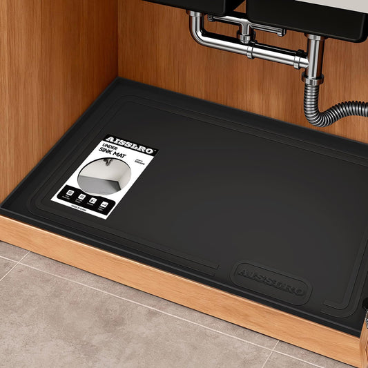 Under Sink Mat 34" X 22", Waterproof Silicone Cabinet Organizer Protector with Raised Edge