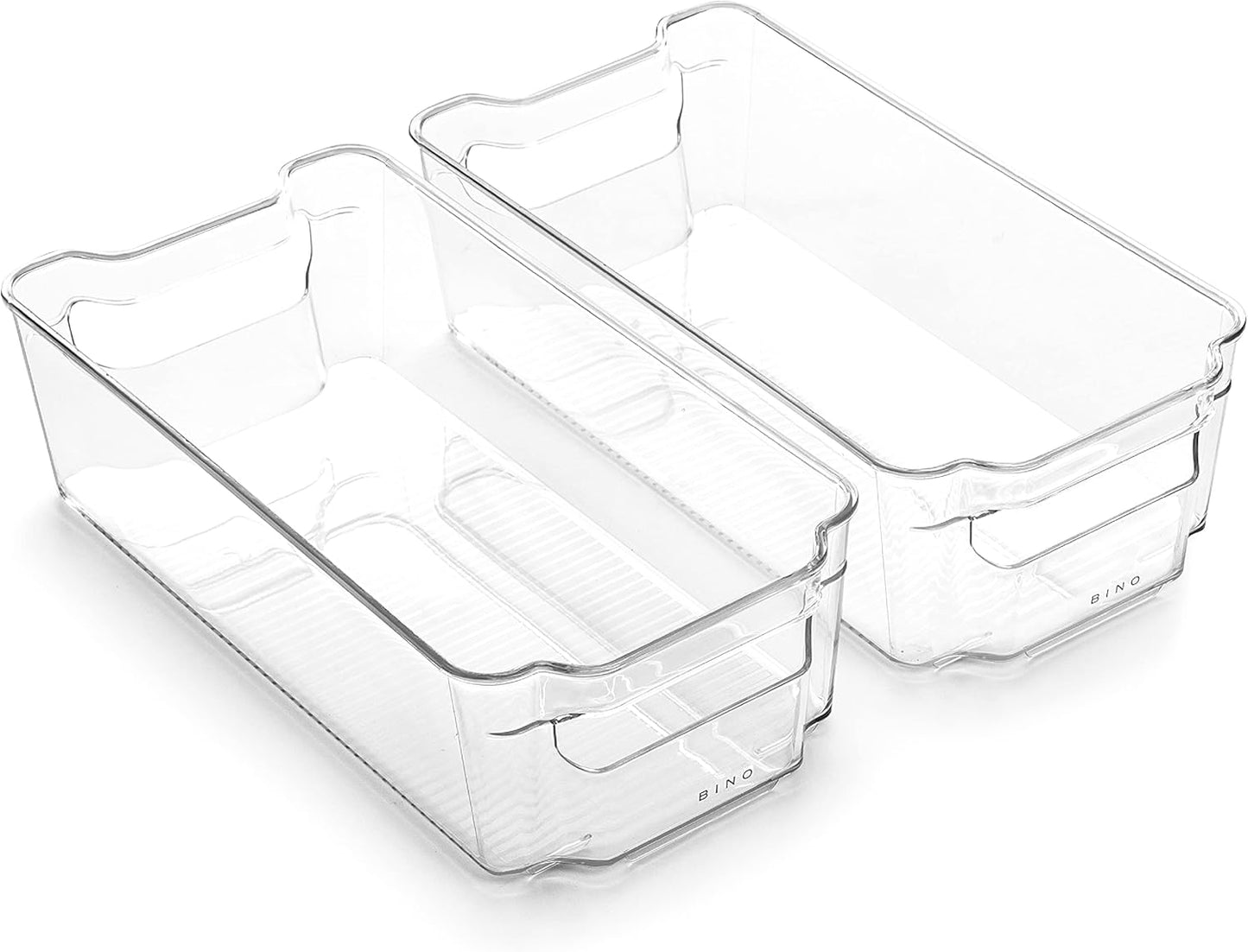 Stackable Storage Bins, Medium - 2 Pack THE STACKER COLLECTION Clear Plastic Built-In Handles BPA-Free Containers for Organizing Kitchen Pantry Multi-Use Organizer Bins