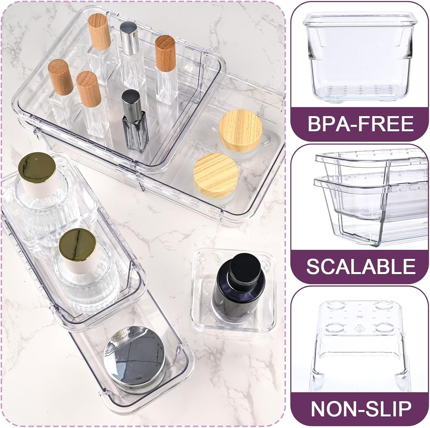 14 Pcs Clear Drawer Organizer, Adjustable Drawer Storage Box, 3-Size Desk Drawer Organizer